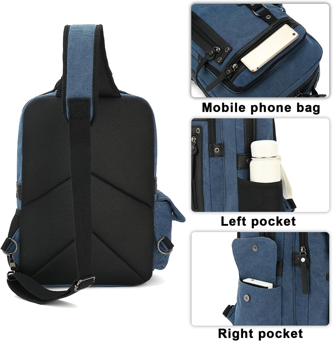 image:imageVintage Messenger Bag Canvas Backpack for Travel Mens Shoulder Bag Dualuse Bag for Hand Carry and Crossbody CarryAdarkblue