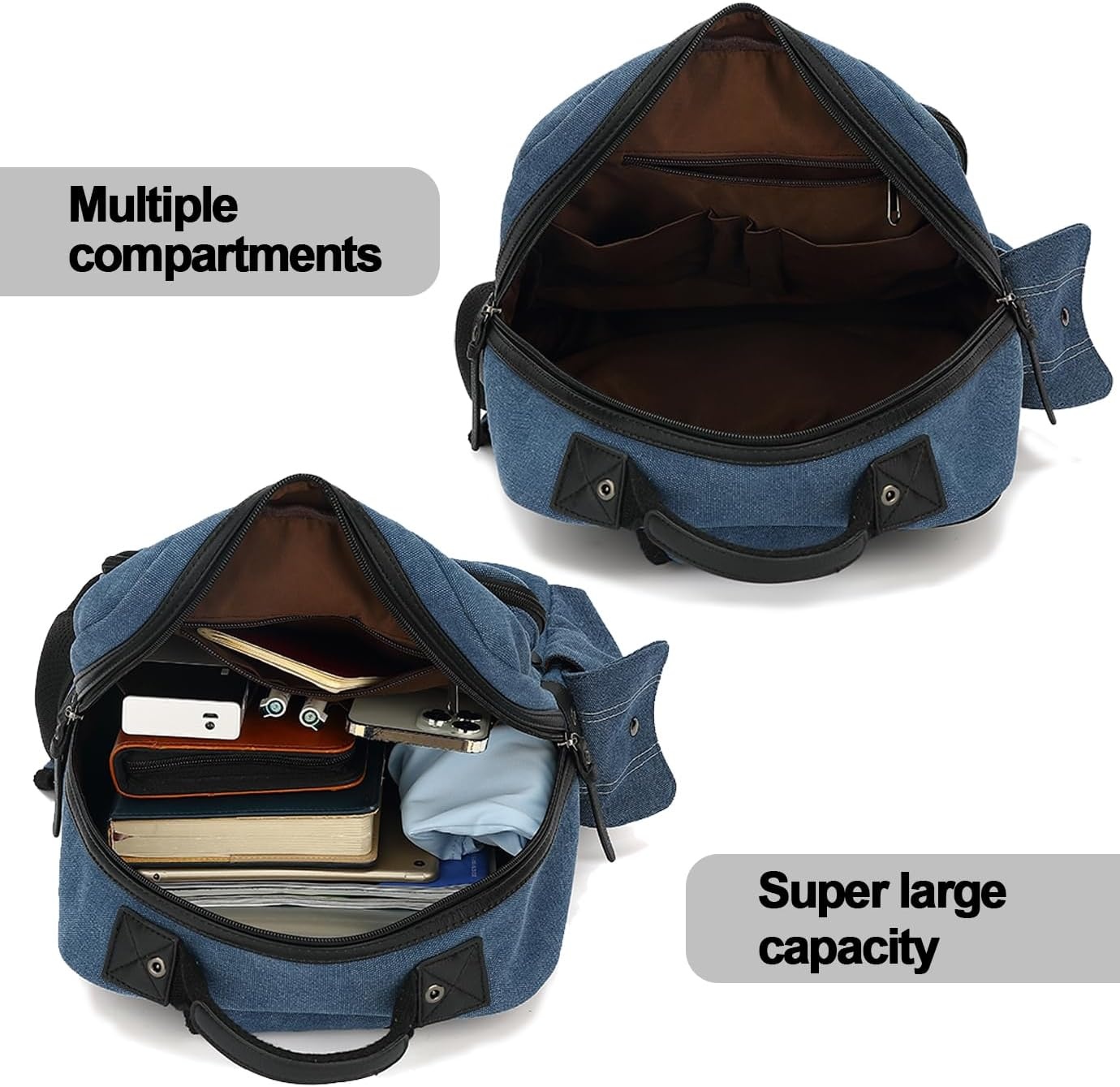 image:imageVintage Messenger Bag Canvas Backpack for Travel Mens Shoulder Bag Dualuse Bag for Hand Carry and Crossbody CarryAdarkblue