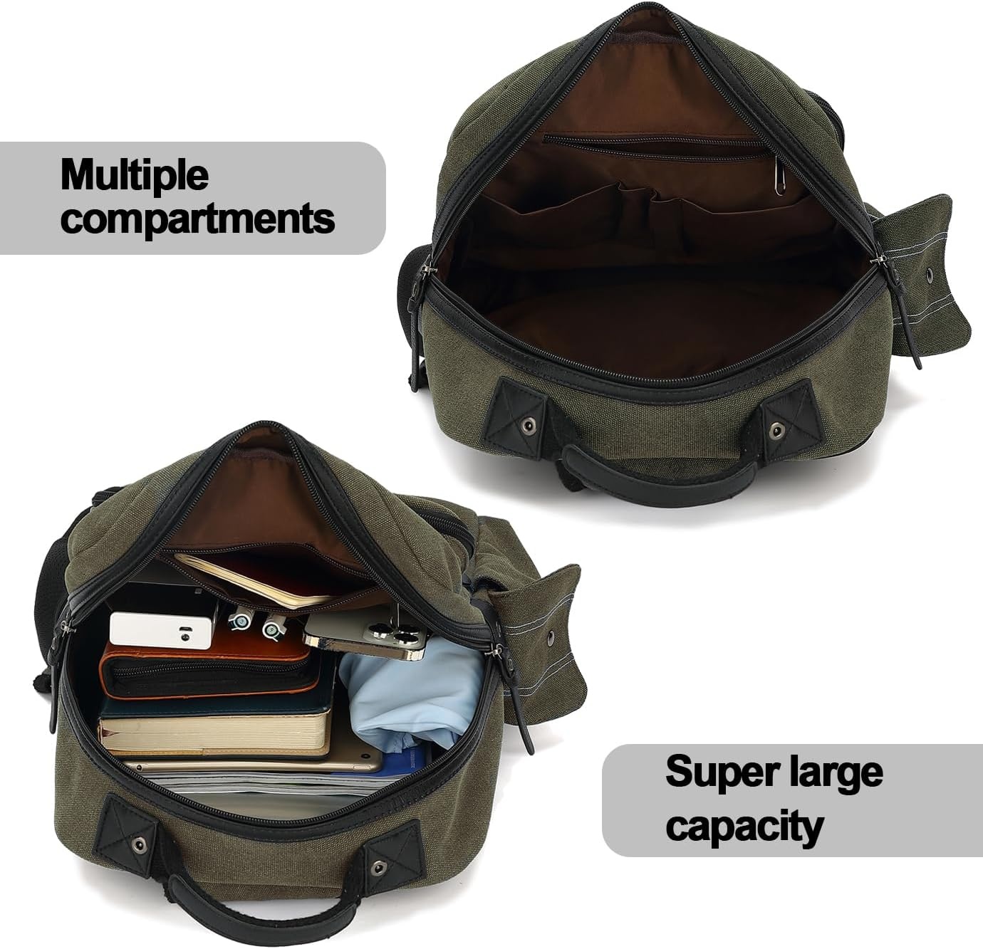 image:imageVintage Messenger Bag Canvas Backpack for Travel Mens Shoulder Bag Dualuse Bag for Hand Carry and Crossbody CarryAgreen