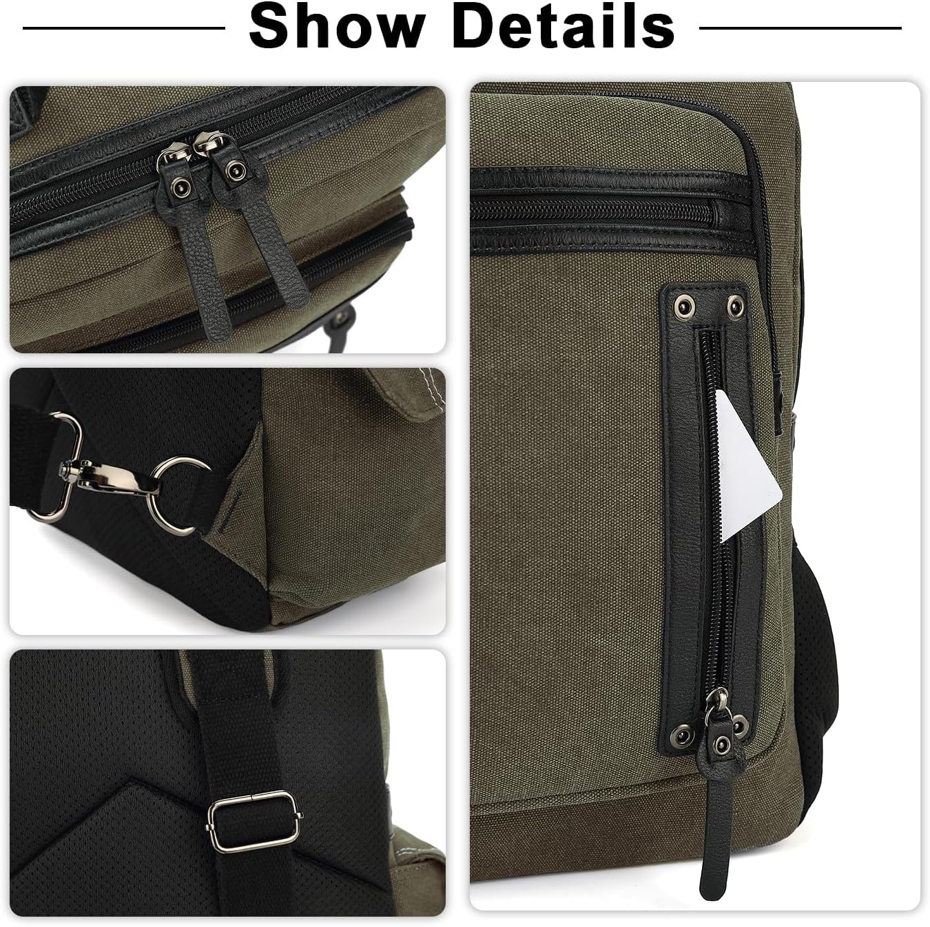 image:imageVintage Messenger Bag Canvas Backpack for Travel Mens Shoulder Bag Dualuse Bag for Hand Carry and Crossbody CarryAgreen