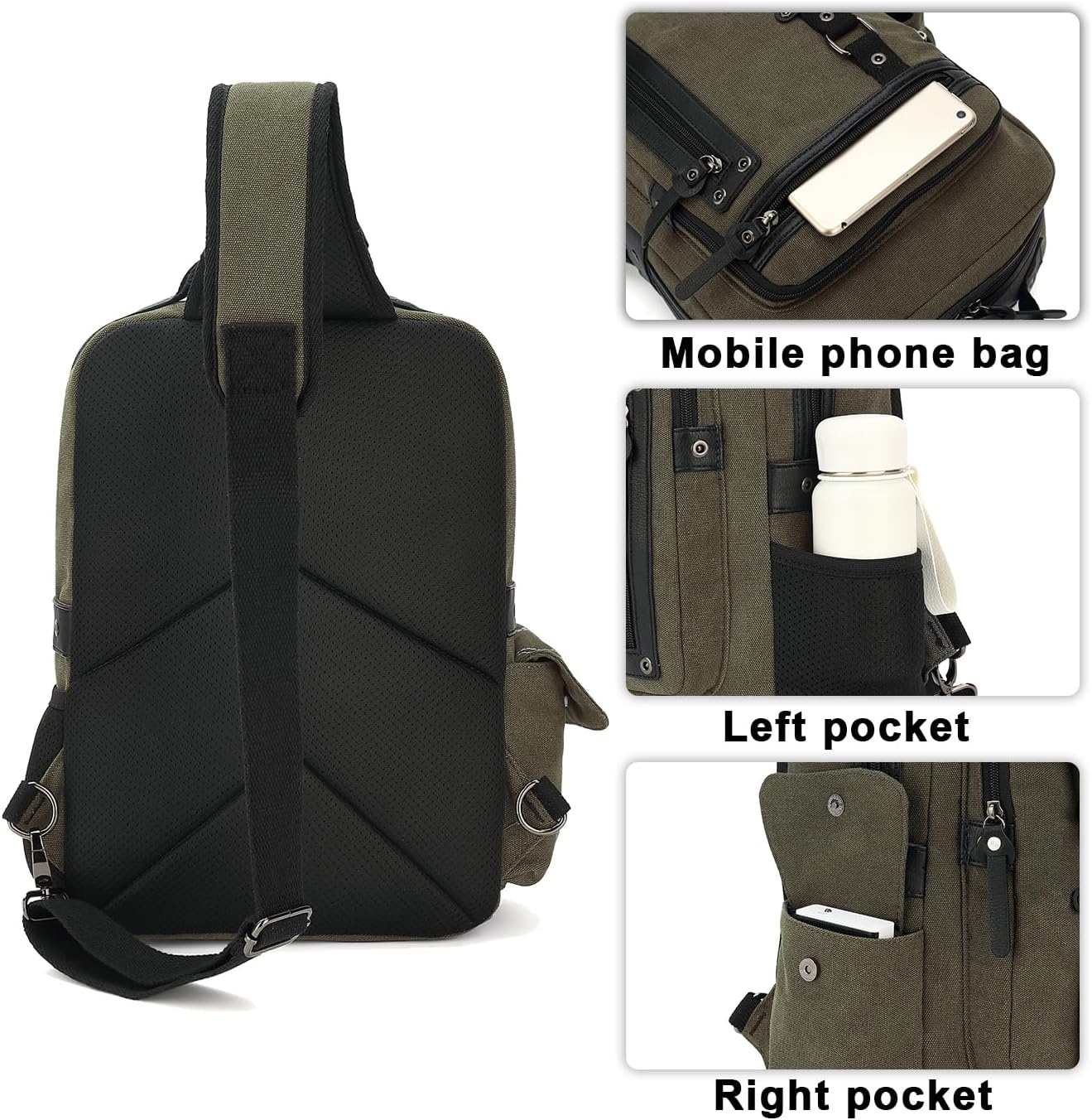 image:imageVintage Messenger Bag Canvas Backpack for Travel Mens Shoulder Bag Dualuse Bag for Hand Carry and Crossbody CarryAgreen