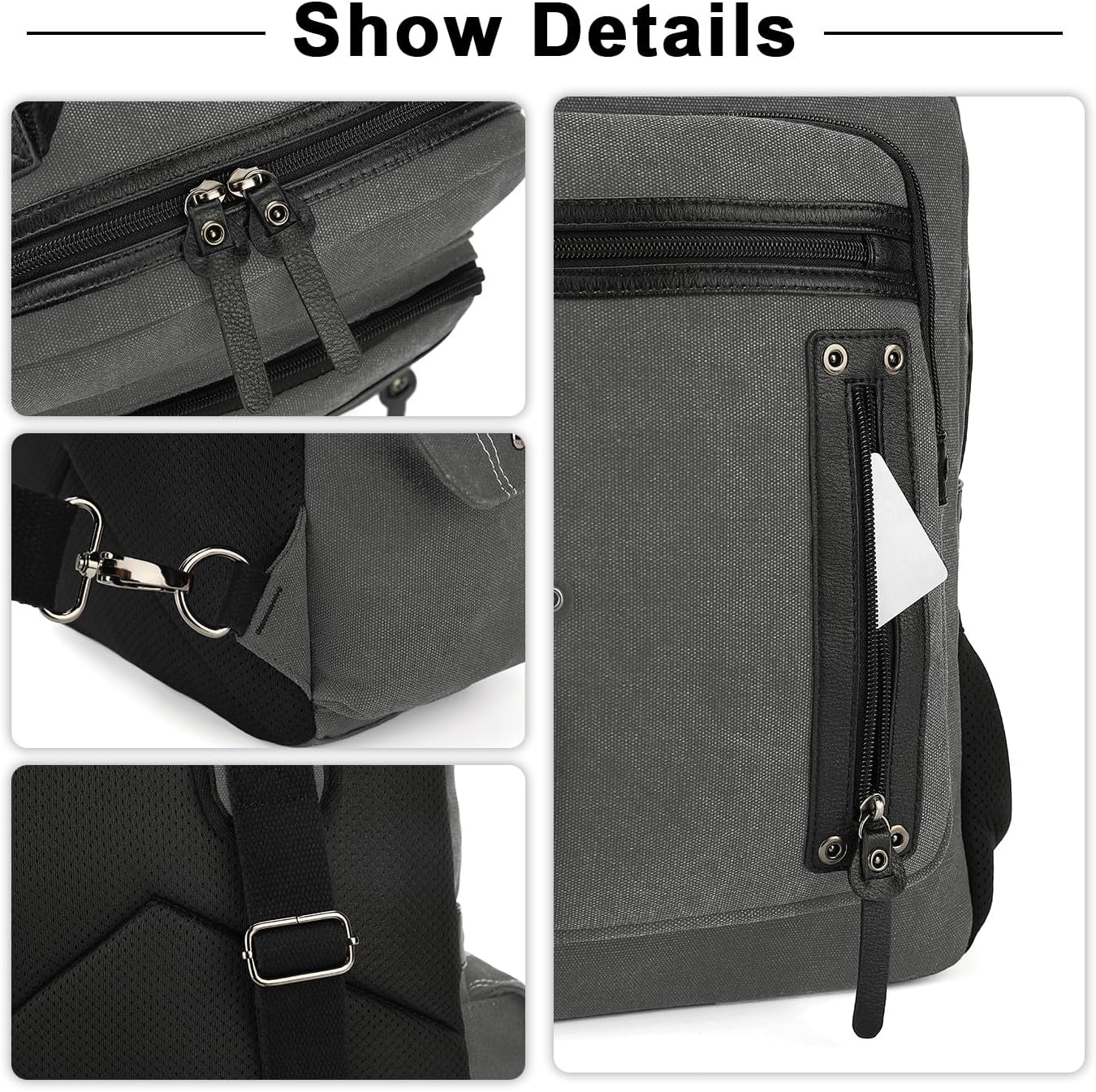 image:imageVintage Messenger Bag Canvas Backpack for Travel Mens Shoulder Bag Dualuse Bag for Hand Carry and Crossbody CarryAgrey