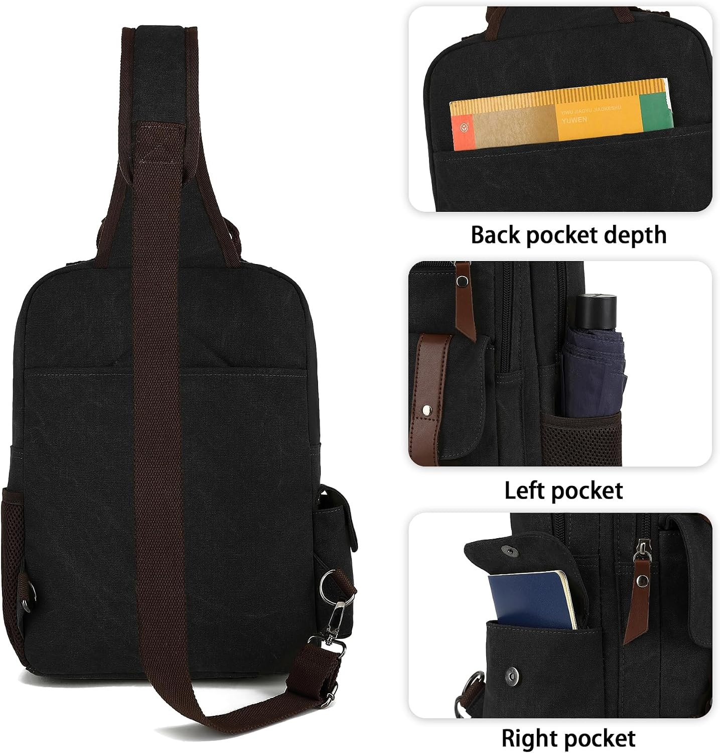 image:imageVintage Messenger Bag Canvas Backpack for Travel Mens Shoulder Bag Dualuse Bag for Hand Carry and Crossbody CarryBlack