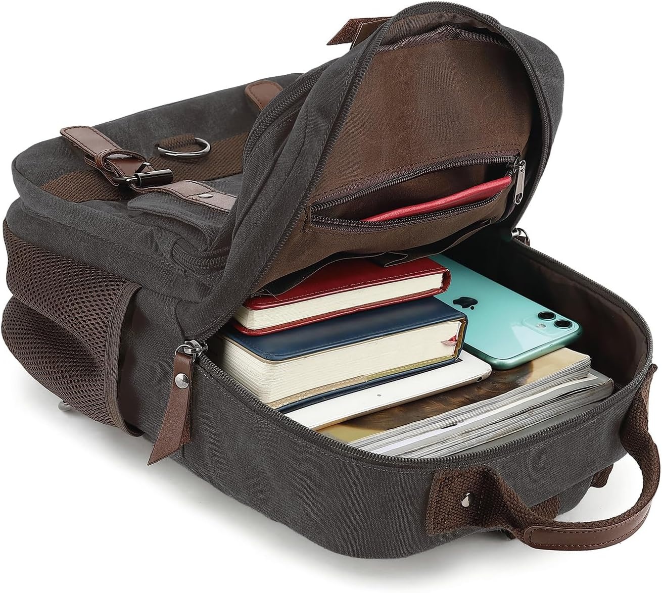 image:imageVintage Messenger Bag Canvas Backpack for Travel Mens Shoulder Bag Dualuse Bag for Hand Carry and Crossbody CarryBlack