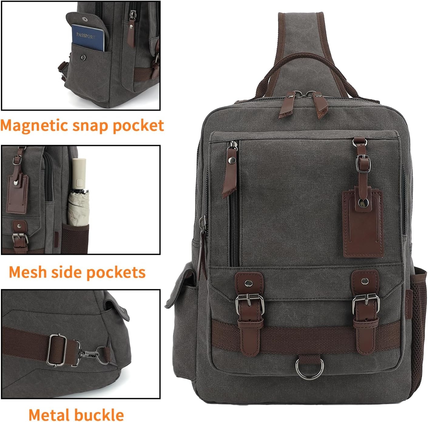 image:imageVintage Messenger Bag Canvas Backpack for Travel Mens Shoulder Bag Dualuse Bag for Hand Carry and Crossbody CarryCblack