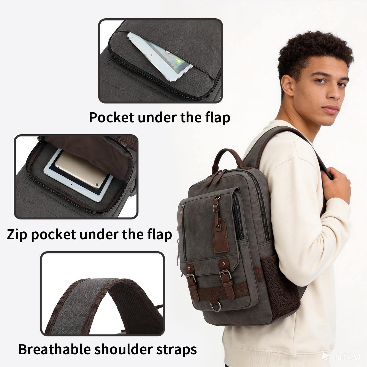 image:imageVintage Messenger Bag Canvas Backpack for Travel Mens Shoulder Bag Dualuse Bag for Hand Carry and Crossbody CarryCblack