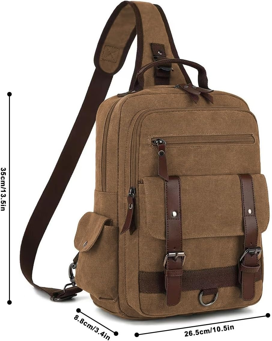 image:imageVintage Messenger Bag Canvas Backpack for Travel Mens Shoulder Bag Dualuse Bag for Hand Carry and Crossbody CarryCoffee