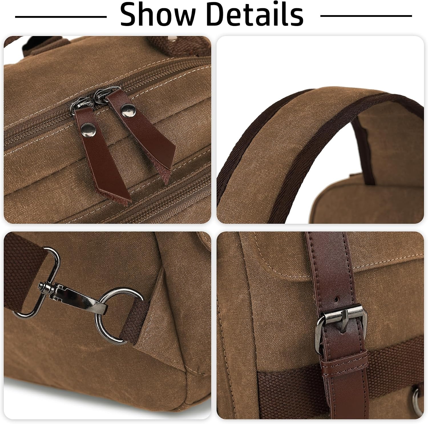 image:imageVintage Messenger Bag Canvas Backpack for Travel Mens Shoulder Bag Dualuse Bag for Hand Carry and Crossbody CarryCoffee