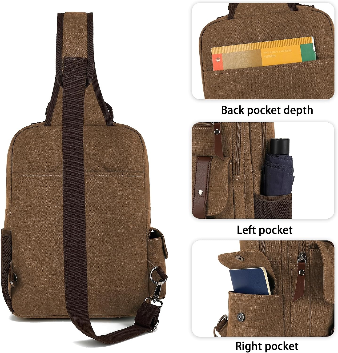 image:imageVintage Messenger Bag Canvas Backpack for Travel Mens Shoulder Bag Dualuse Bag for Hand Carry and Crossbody CarryCoffee