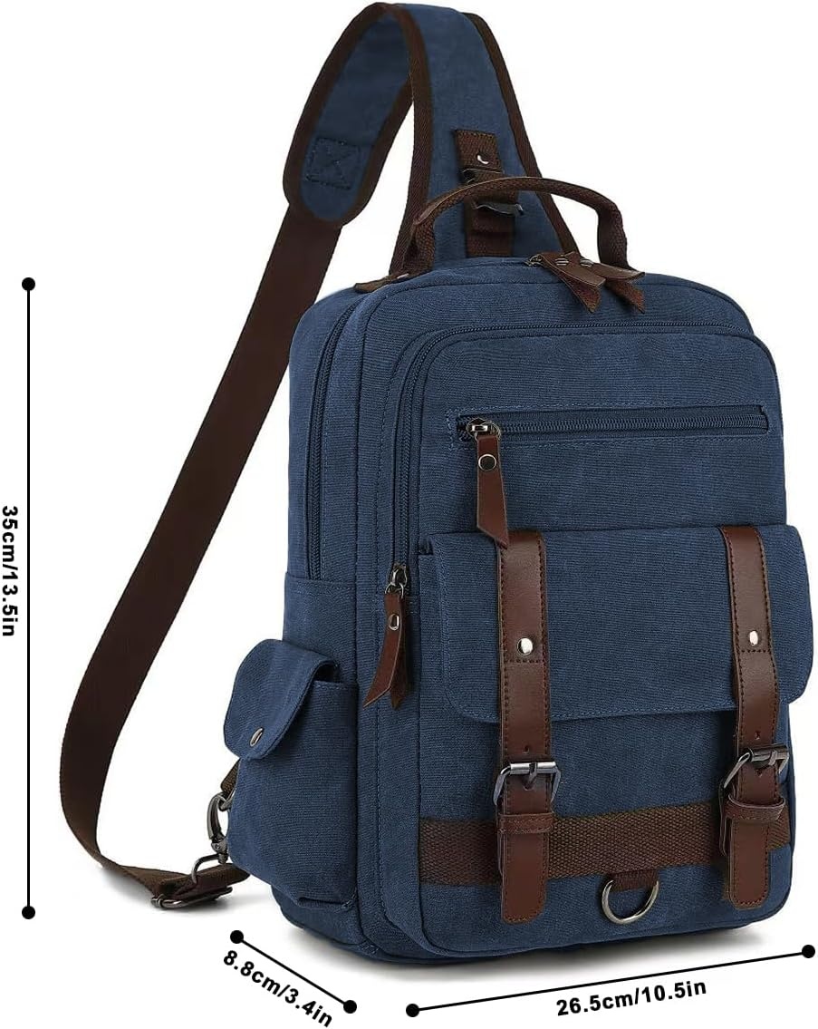 image:imageVintage Messenger Bag Canvas Backpack for Travel Mens Shoulder Bag Dualuse Bag for Hand Carry and Crossbody CarryDarkblue