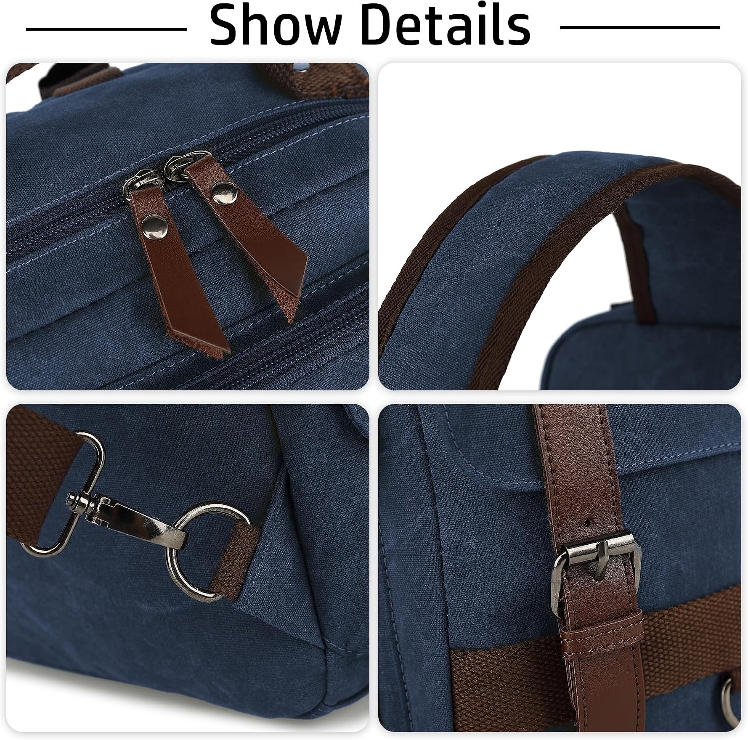 image:imageVintage Messenger Bag Canvas Backpack for Travel Mens Shoulder Bag Dualuse Bag for Hand Carry and Crossbody CarryDarkblue