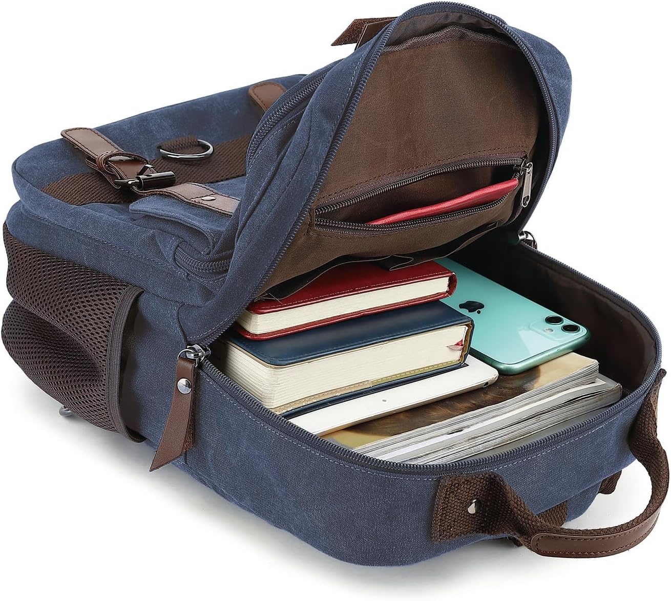 image:imageVintage Messenger Bag Canvas Backpack for Travel Mens Shoulder Bag Dualuse Bag for Hand Carry and Crossbody CarryDarkblue