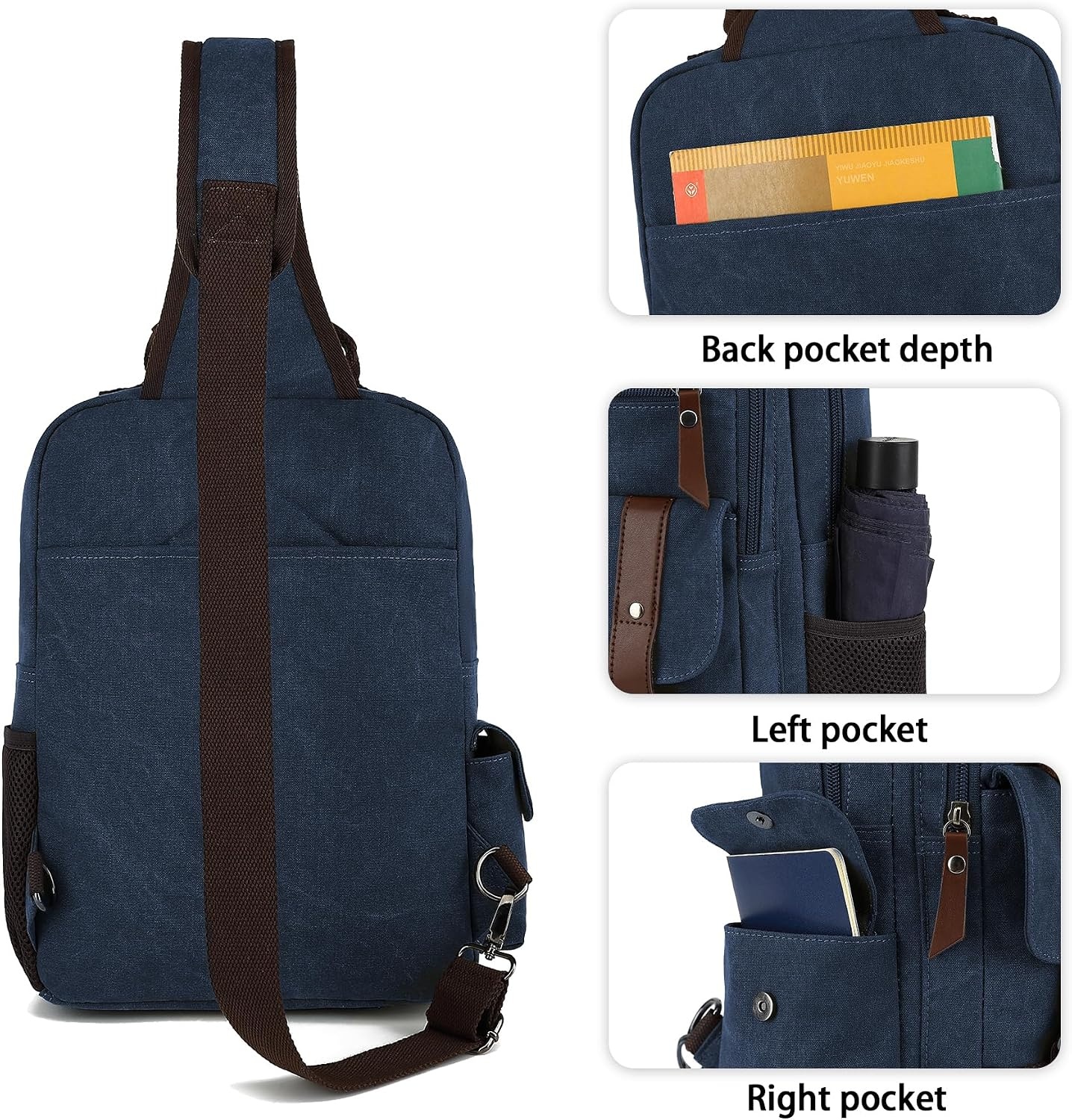 image:imageVintage Messenger Bag Canvas Backpack for Travel Mens Shoulder Bag Dualuse Bag for Hand Carry and Crossbody CarryDarkblue