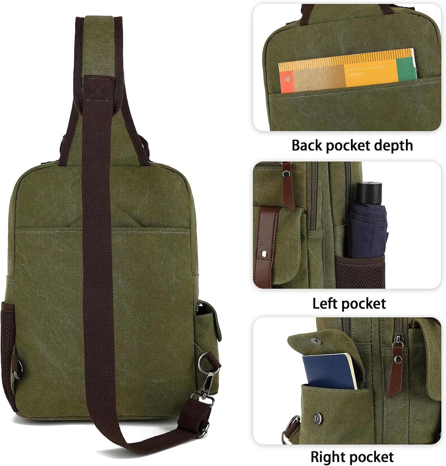 image:imageVintage Messenger Bag Canvas Backpack for Travel Mens Shoulder Bag Dualuse Bag for Hand Carry and Crossbody CarryGreen