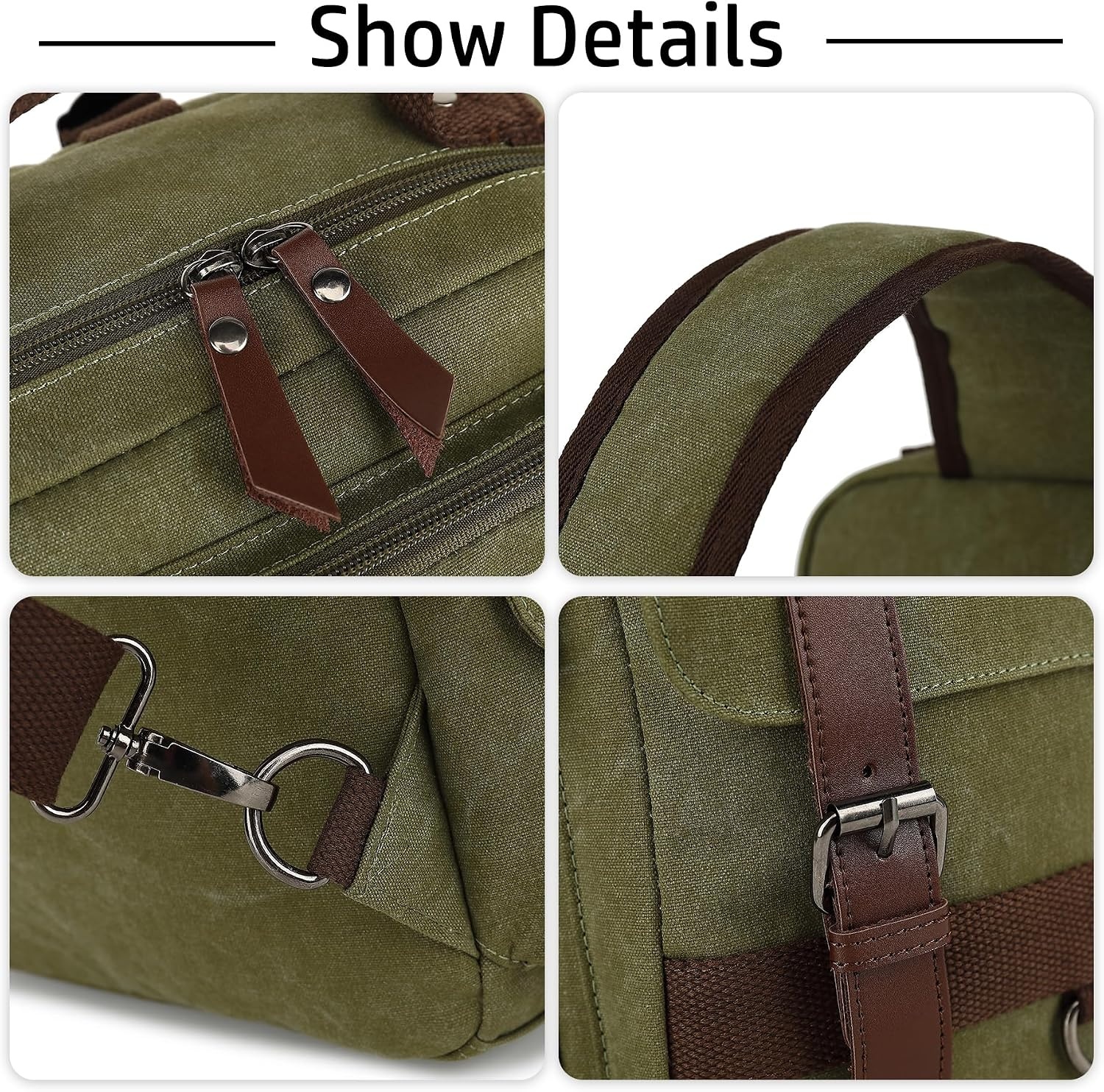 image:imageVintage Messenger Bag Canvas Backpack for Travel Mens Shoulder Bag Dualuse Bag for Hand Carry and Crossbody CarryGreen