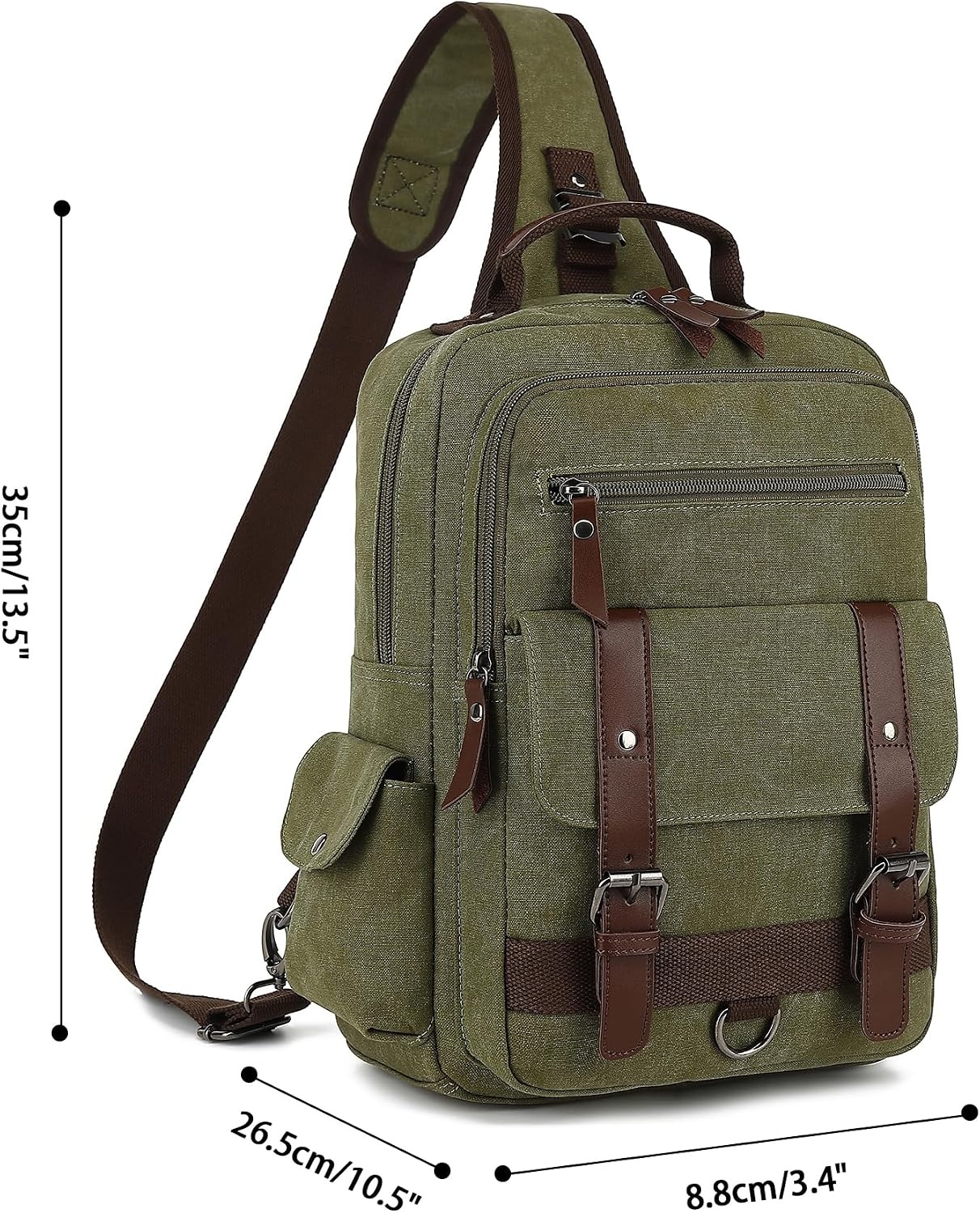image:imageVintage Messenger Bag Canvas Backpack for Travel Mens Shoulder Bag Dualuse Bag for Hand Carry and Crossbody CarryGreen