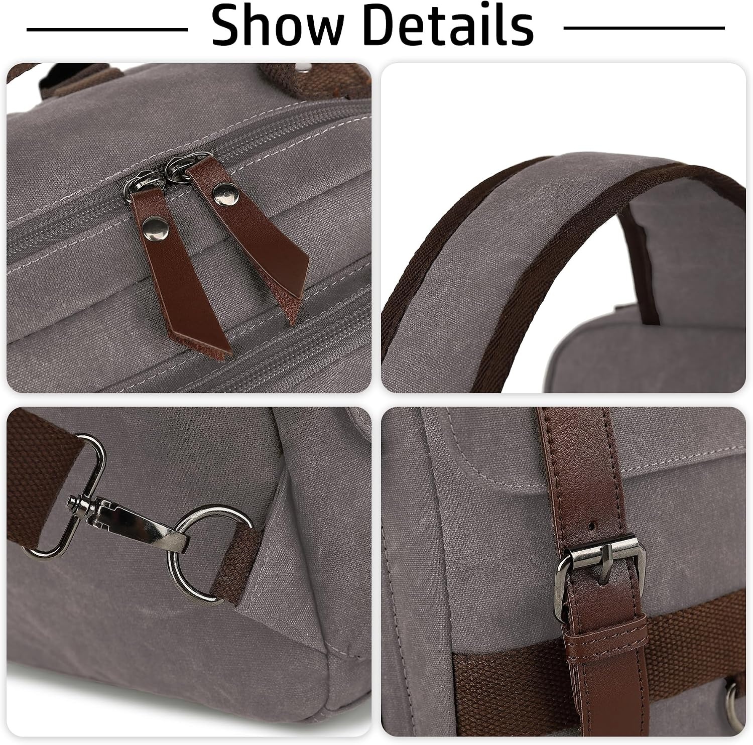 image:imageVintage Messenger Bag Canvas Backpack for Travel Mens Shoulder Bag Dualuse Bag for Hand Carry and Crossbody CarryGrey