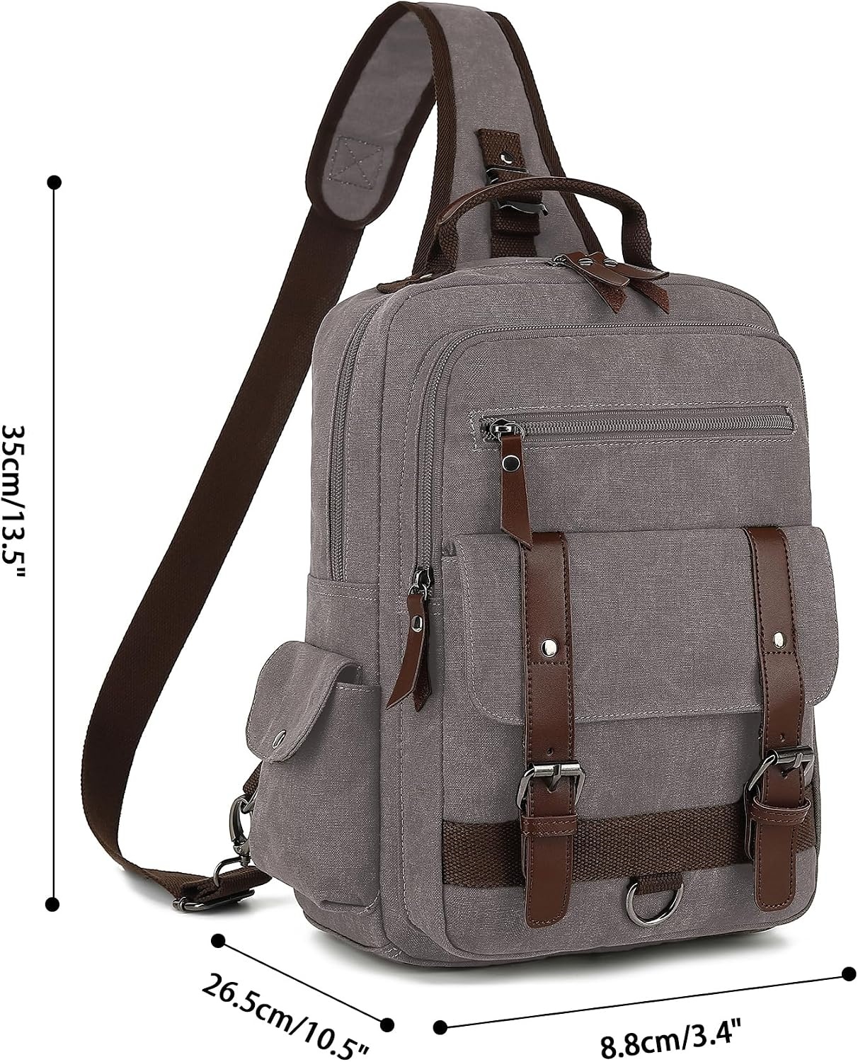 image:imageVintage Messenger Bag Canvas Backpack for Travel Mens Shoulder Bag Dualuse Bag for Hand Carry and Crossbody CarryGrey
