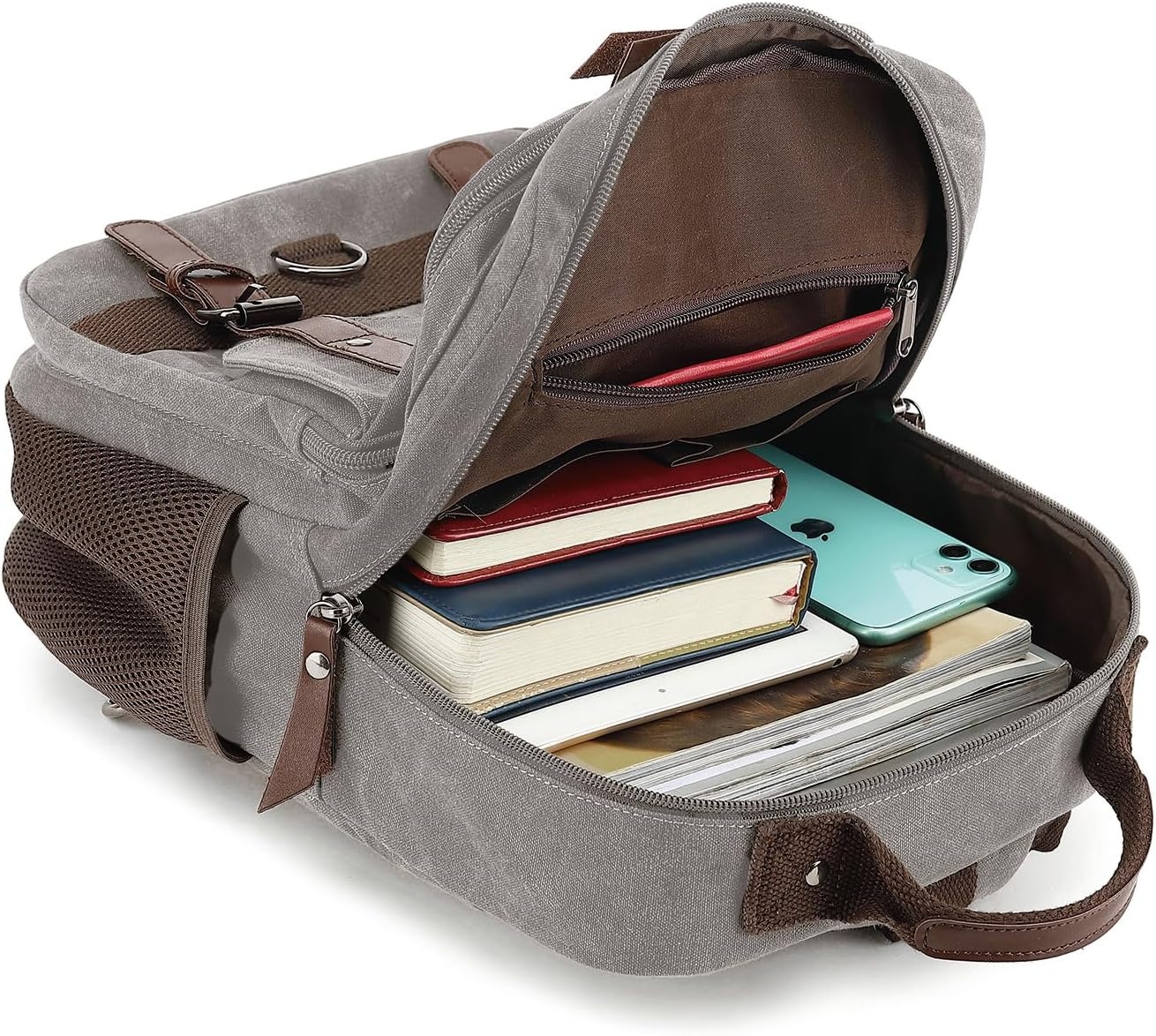 image:imageVintage Messenger Bag Canvas Backpack for Travel Mens Shoulder Bag Dualuse Bag for Hand Carry and Crossbody CarryGrey