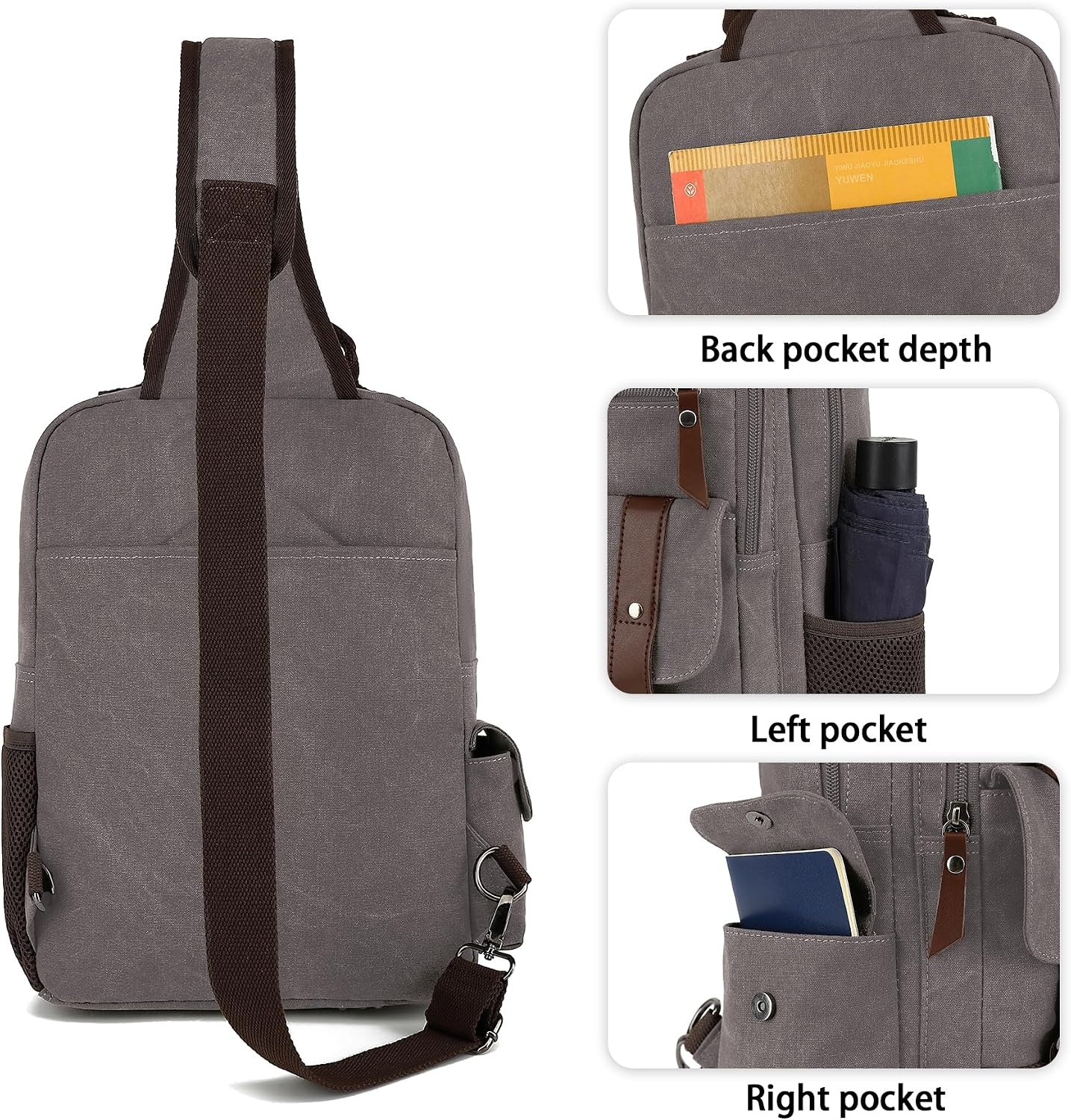 image:imageVintage Messenger Bag Canvas Backpack for Travel Mens Shoulder Bag Dualuse Bag for Hand Carry and Crossbody CarryGrey