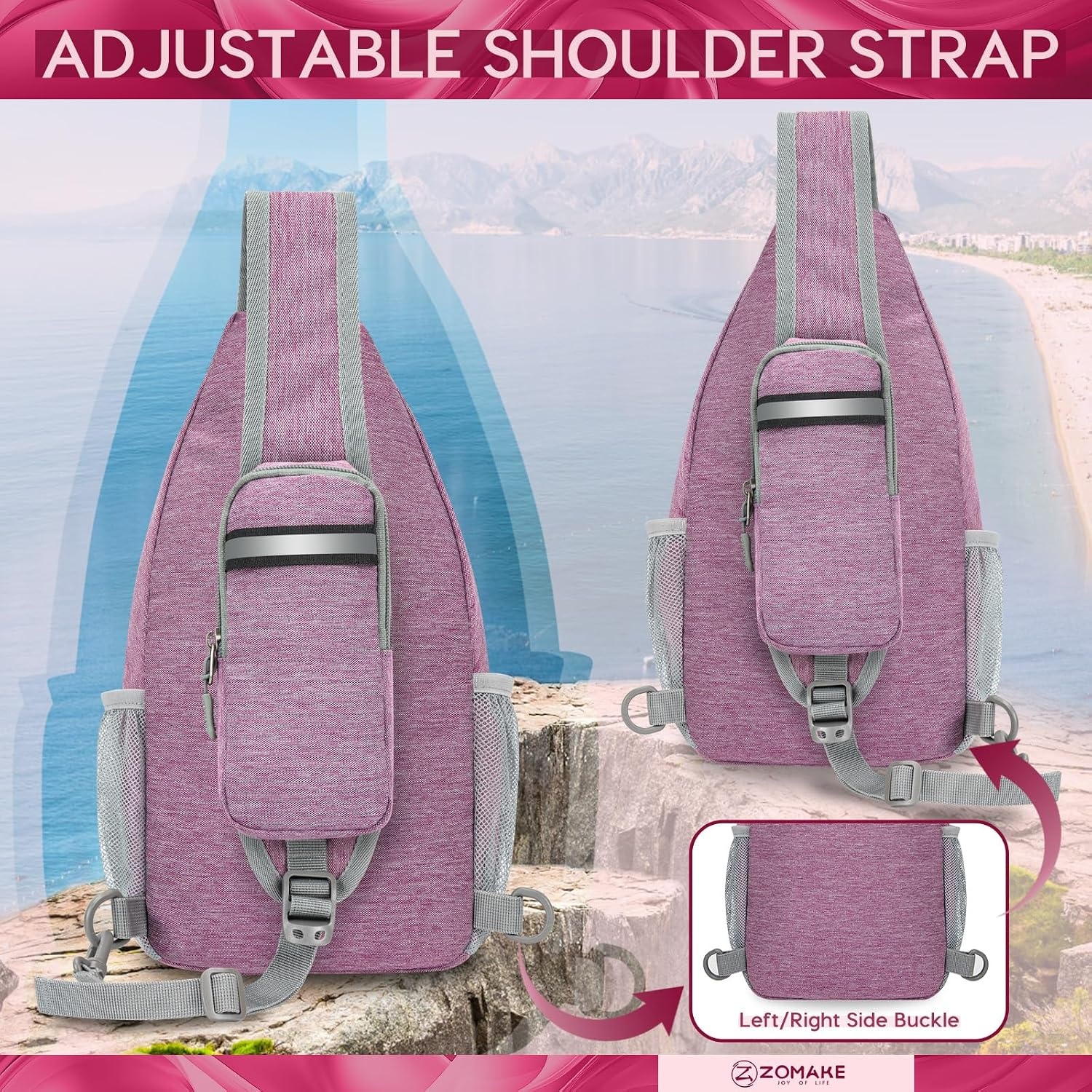 image:imageZOMAKE Sling BagSmall Crossbody Sling Backpack Shoulder Daypack for TravelPurple