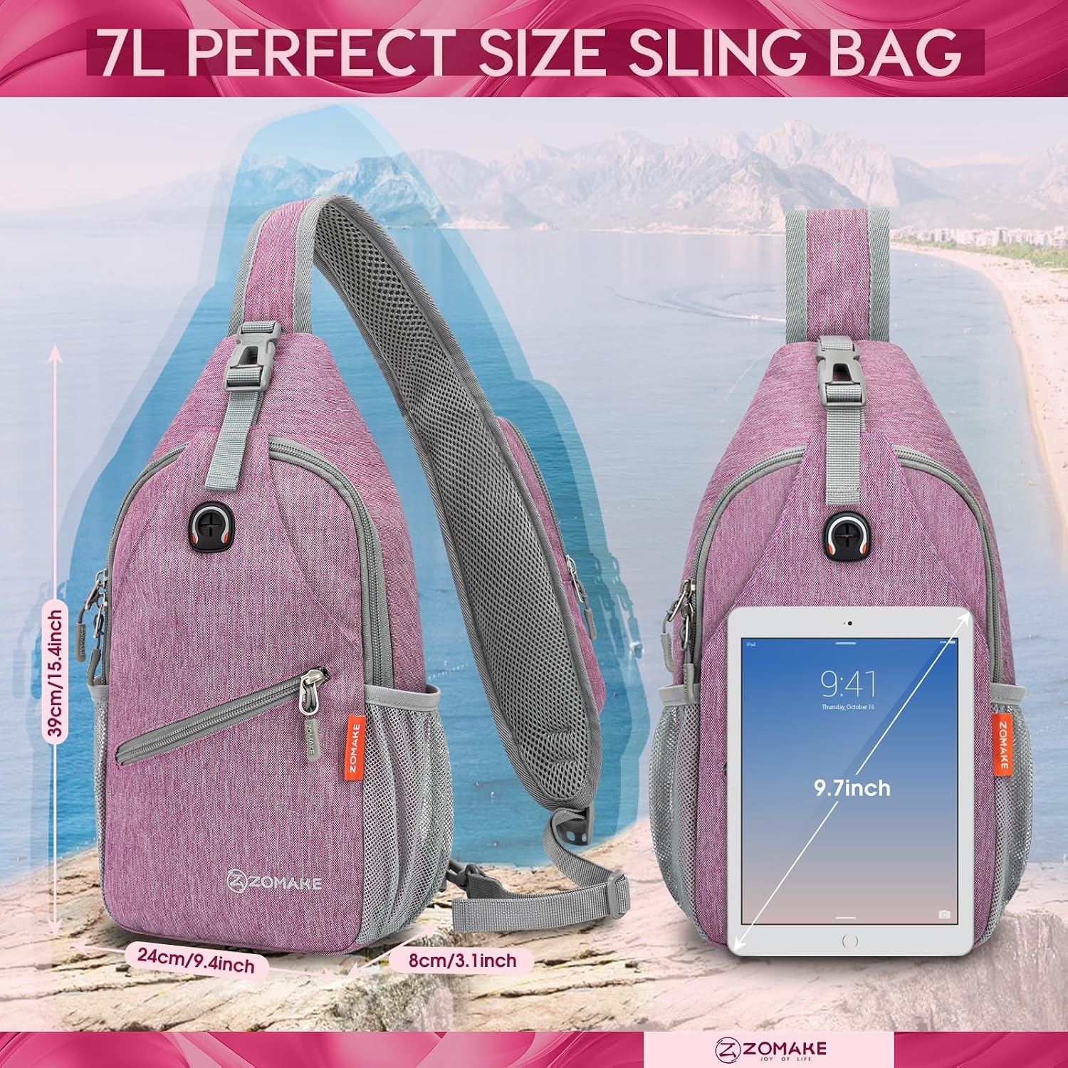 image:imageZOMAKE Sling BagSmall Crossbody Sling Backpack Shoulder Daypack for TravelPurple