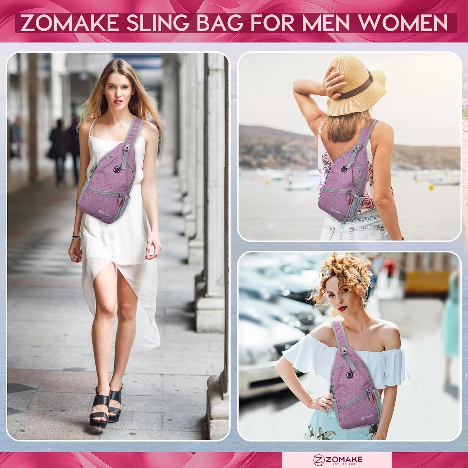 image:imageZOMAKE Sling BagSmall Crossbody Sling Backpack Shoulder Daypack for TravelPurple