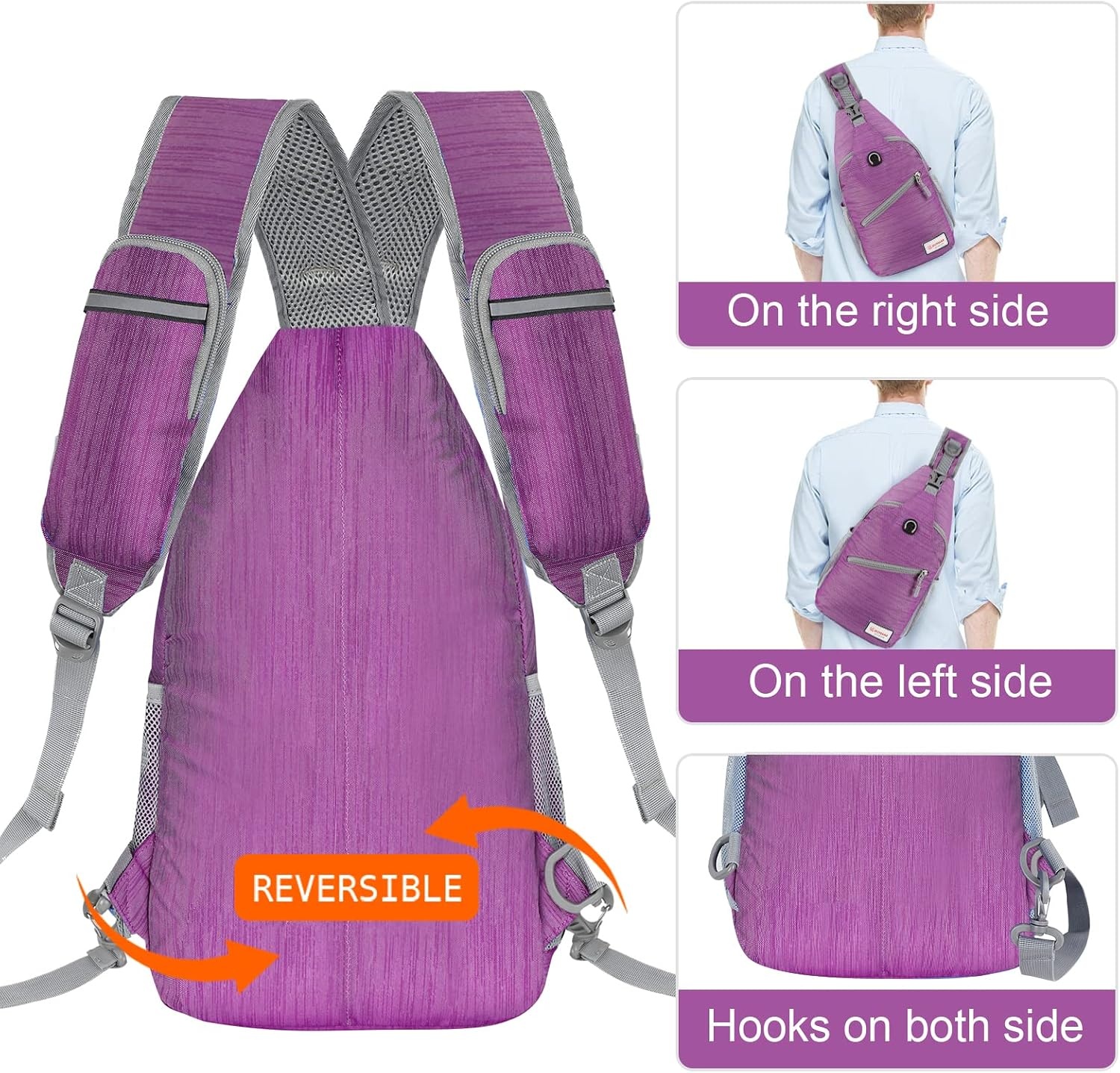 image:imageZOMAKE Sling BagSmall Crossbody Sling Backpack Shoulder Daypack for TravelPurple B