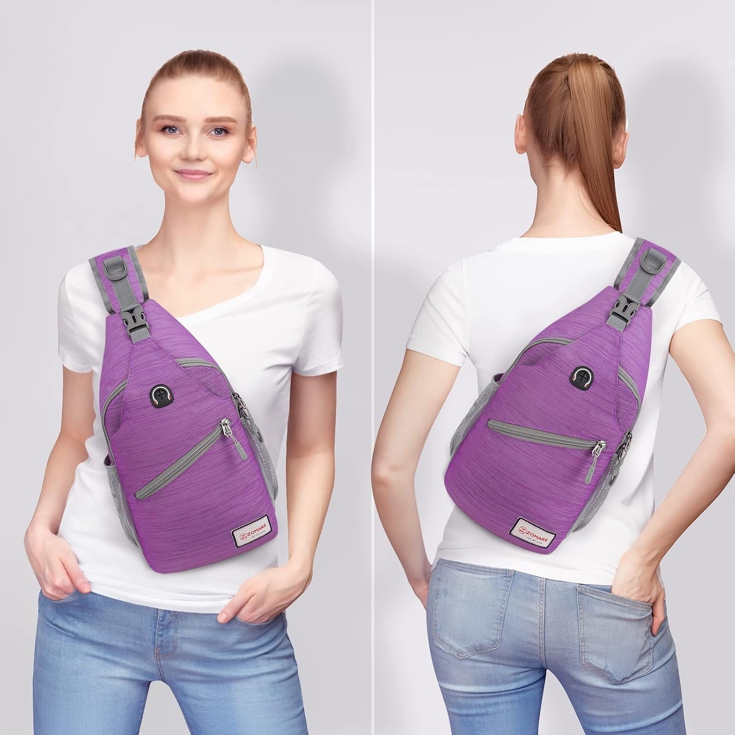 image:imageZOMAKE Sling BagSmall Crossbody Sling Backpack Shoulder Daypack for TravelPurple B