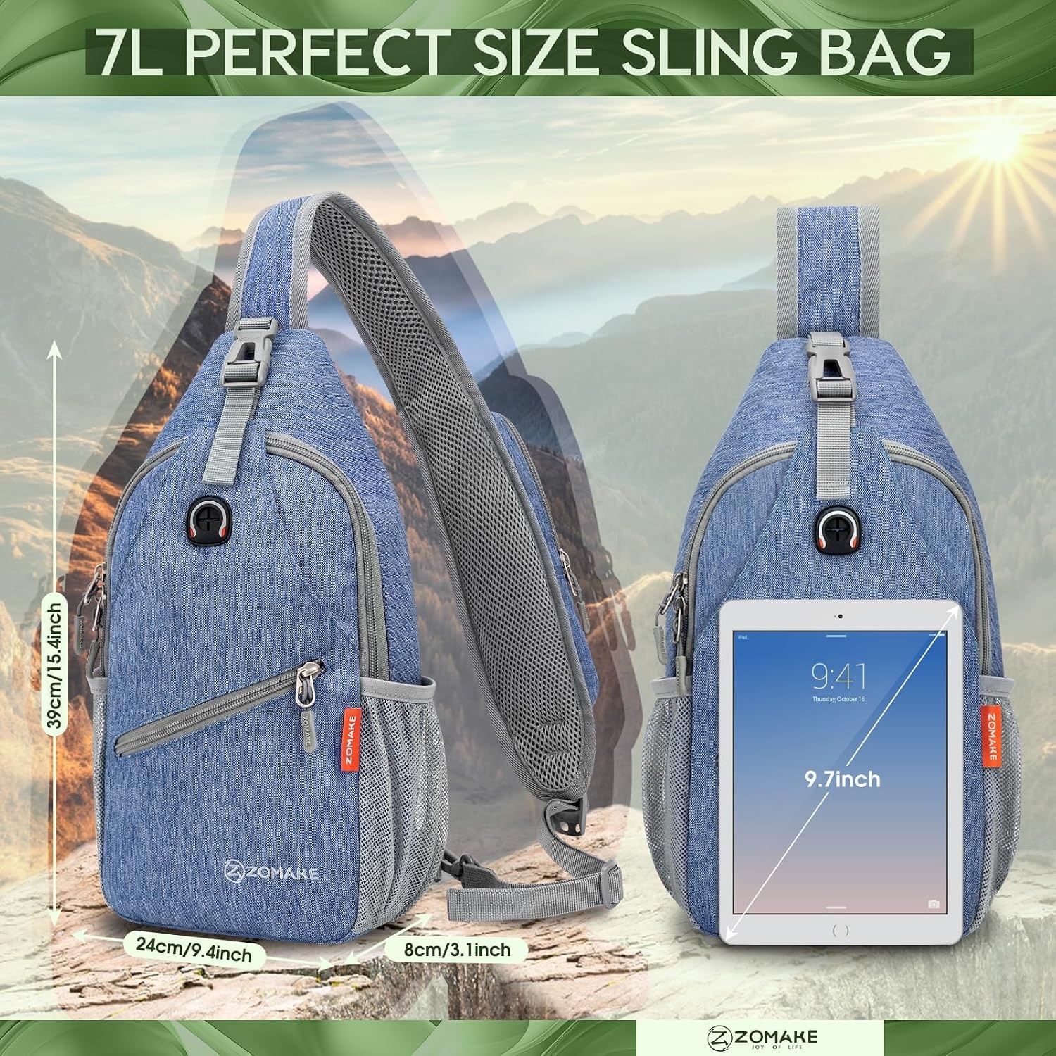 image:imageZOMAKE Sling BagSmall Crossbody Sling Backpack Shoulder Daypack for TravelRoyal Blue