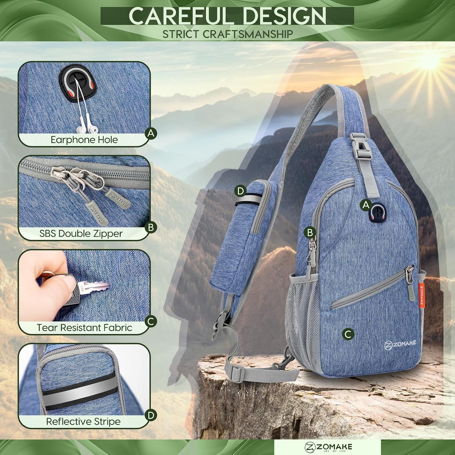 image:imageZOMAKE Sling BagSmall Crossbody Sling Backpack Shoulder Daypack for TravelRoyal Blue