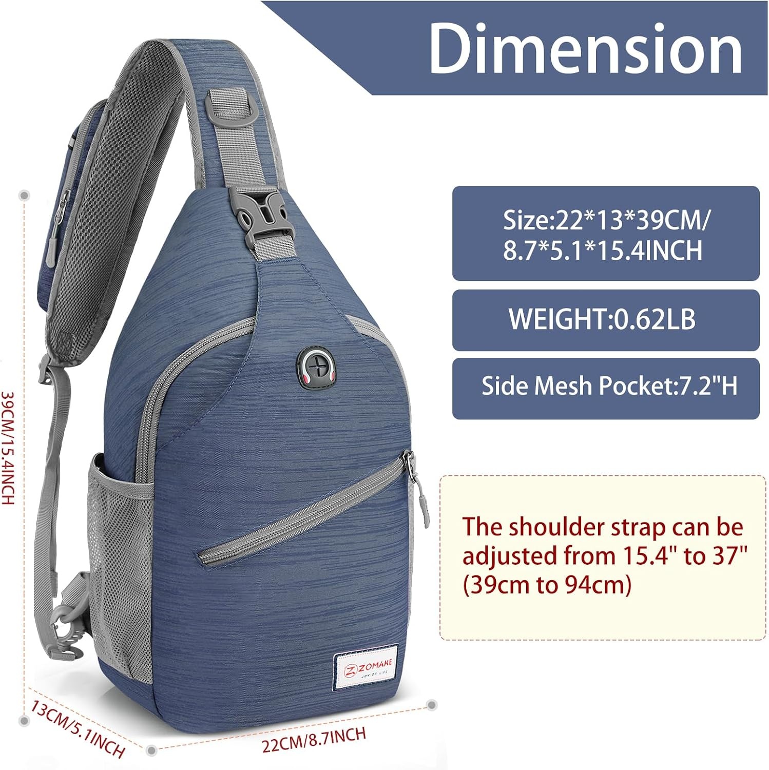 image:imageZOMAKE Sling BagSmall Crossbody Sling Backpack Shoulder Daypack for TravelRoyal Blue a