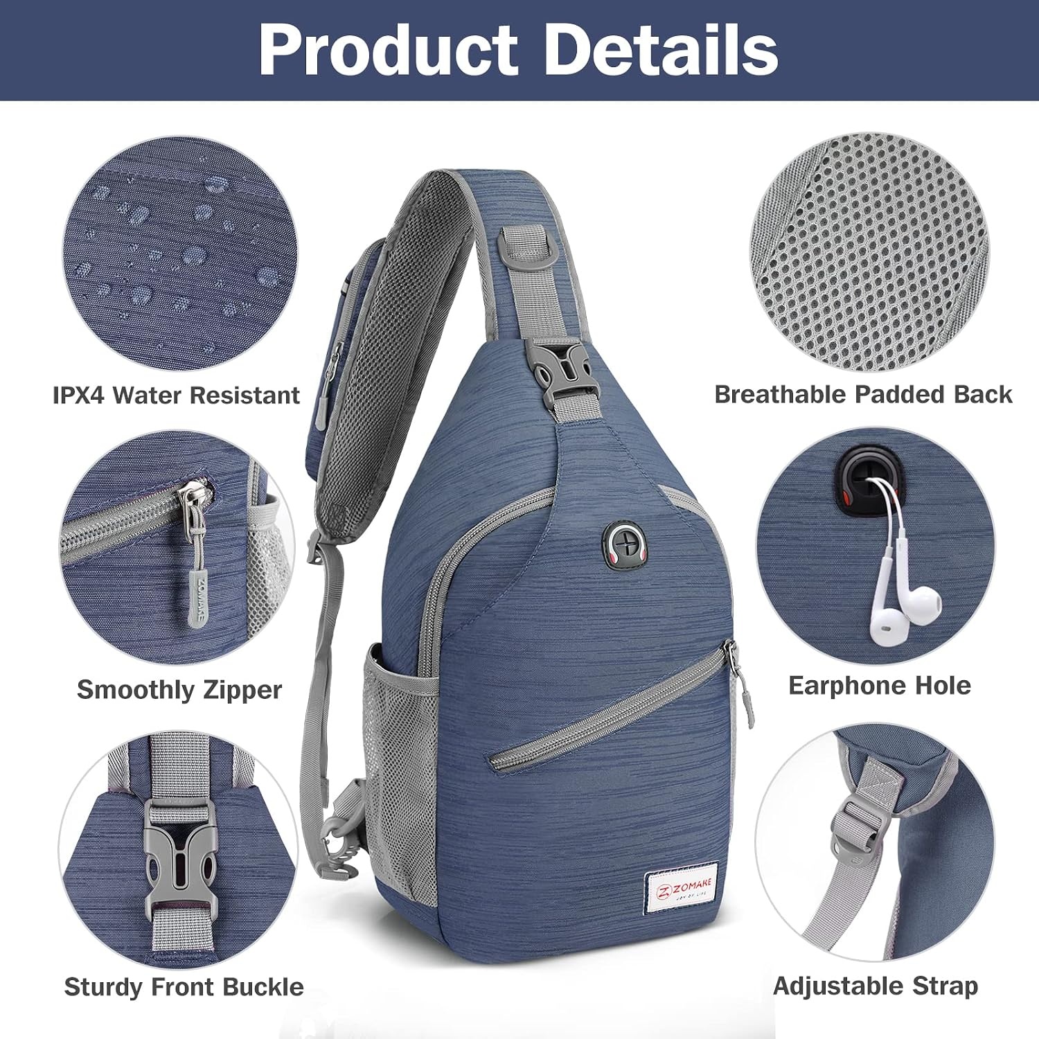 image:imageZOMAKE Sling BagSmall Crossbody Sling Backpack Shoulder Daypack for TravelRoyal Blue a