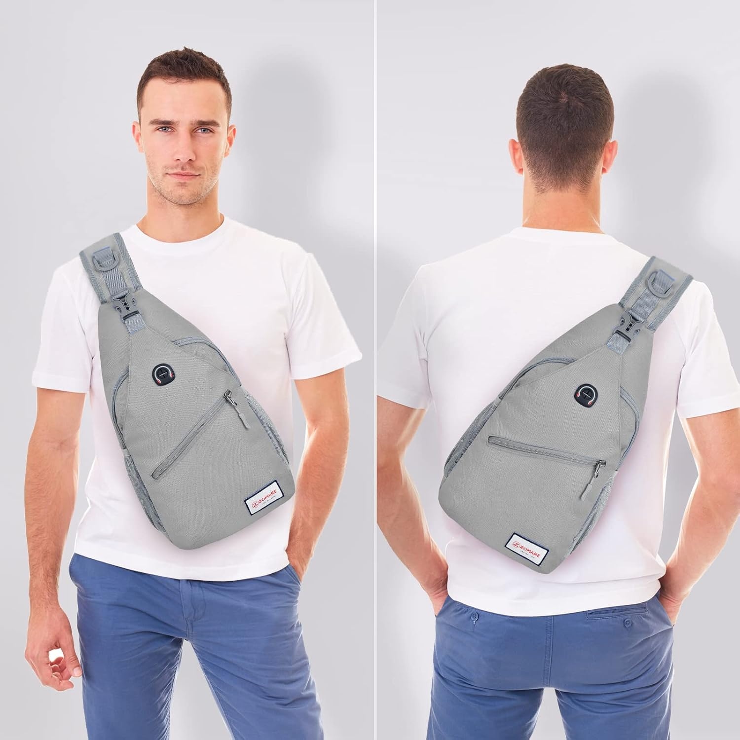 image:imageZOMAKE Sling BagSmall Crossbody Sling Backpack Shoulder Daypack for TravelSilver Grey B