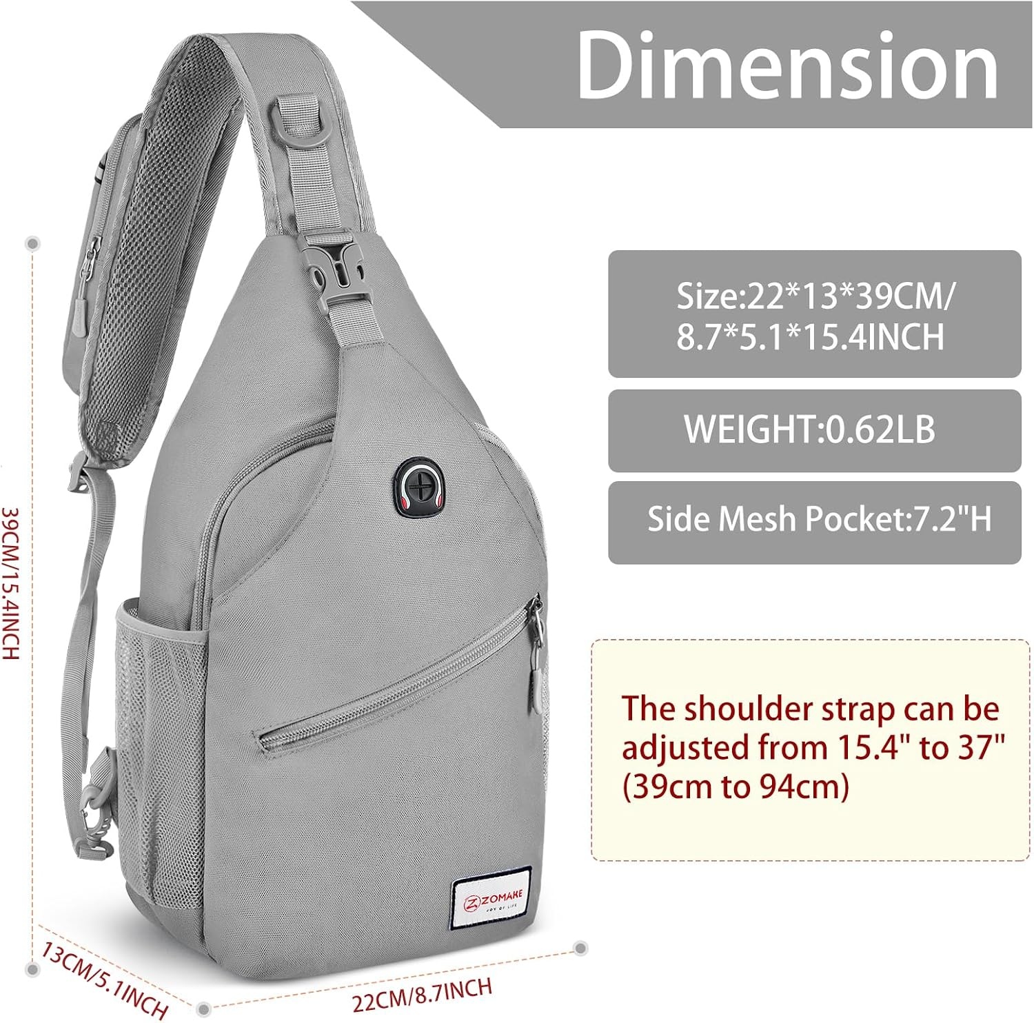 image:imageZOMAKE Sling BagSmall Crossbody Sling Backpack Shoulder Daypack for TravelSilver Grey B
