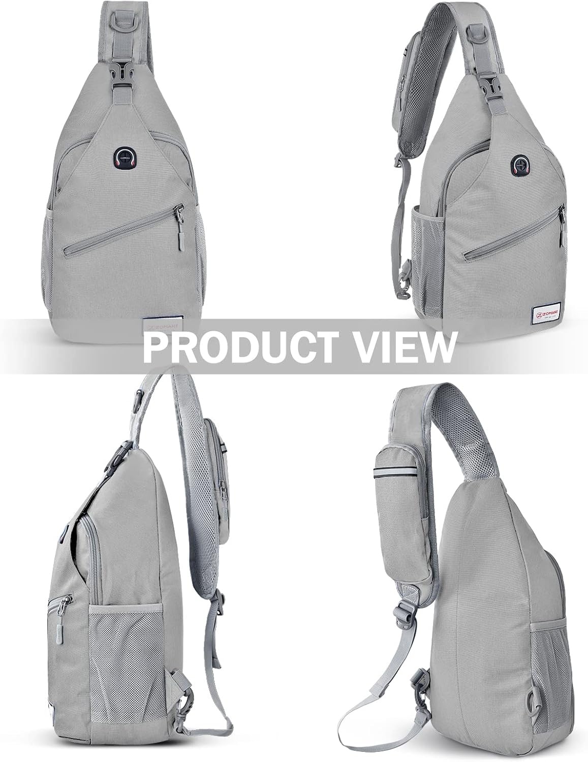 image:imageZOMAKE Sling BagSmall Crossbody Sling Backpack Shoulder Daypack for TravelSilver Grey B