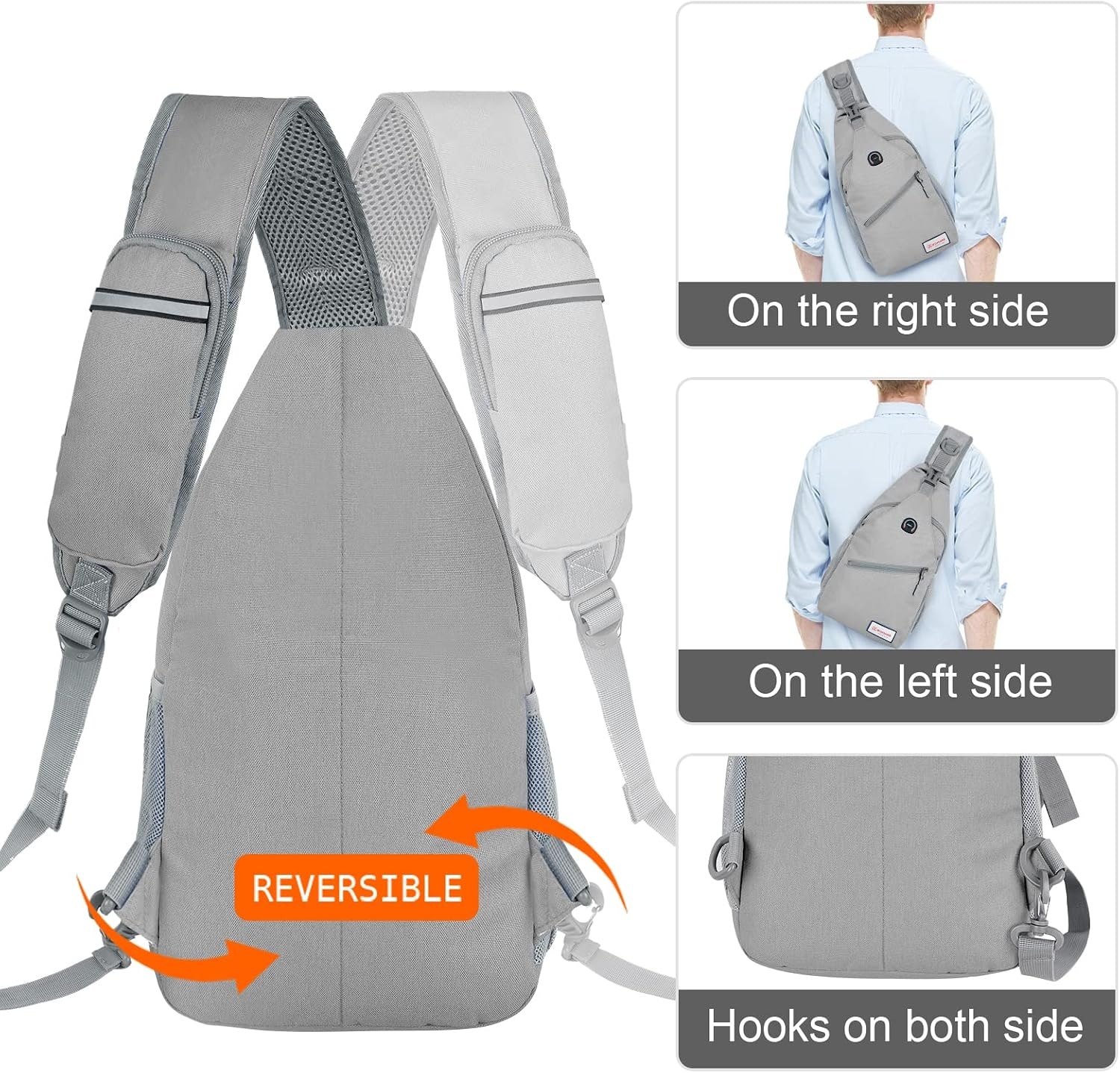 image:imageZOMAKE Sling BagSmall Crossbody Sling Backpack Shoulder Daypack for TravelSilver Grey B