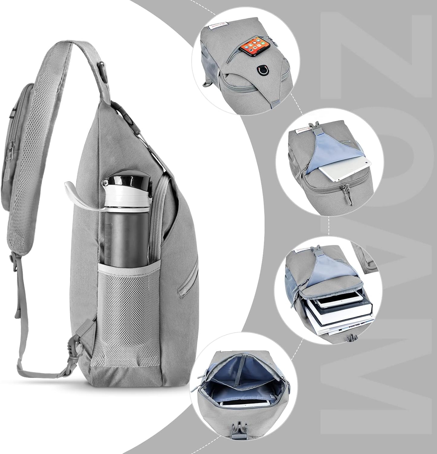 image:imageZOMAKE Sling BagSmall Crossbody Sling Backpack Shoulder Daypack for TravelSilver Grey B