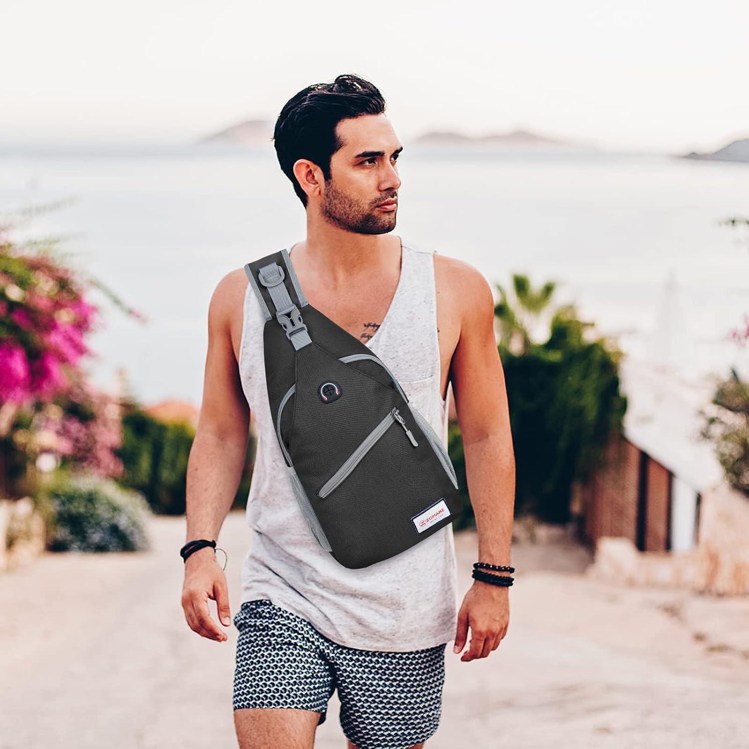 image:imageZOMAKE Sling BagSmall Crossbody Sling Backpack Shoulder Daypack for TravelSolid Black