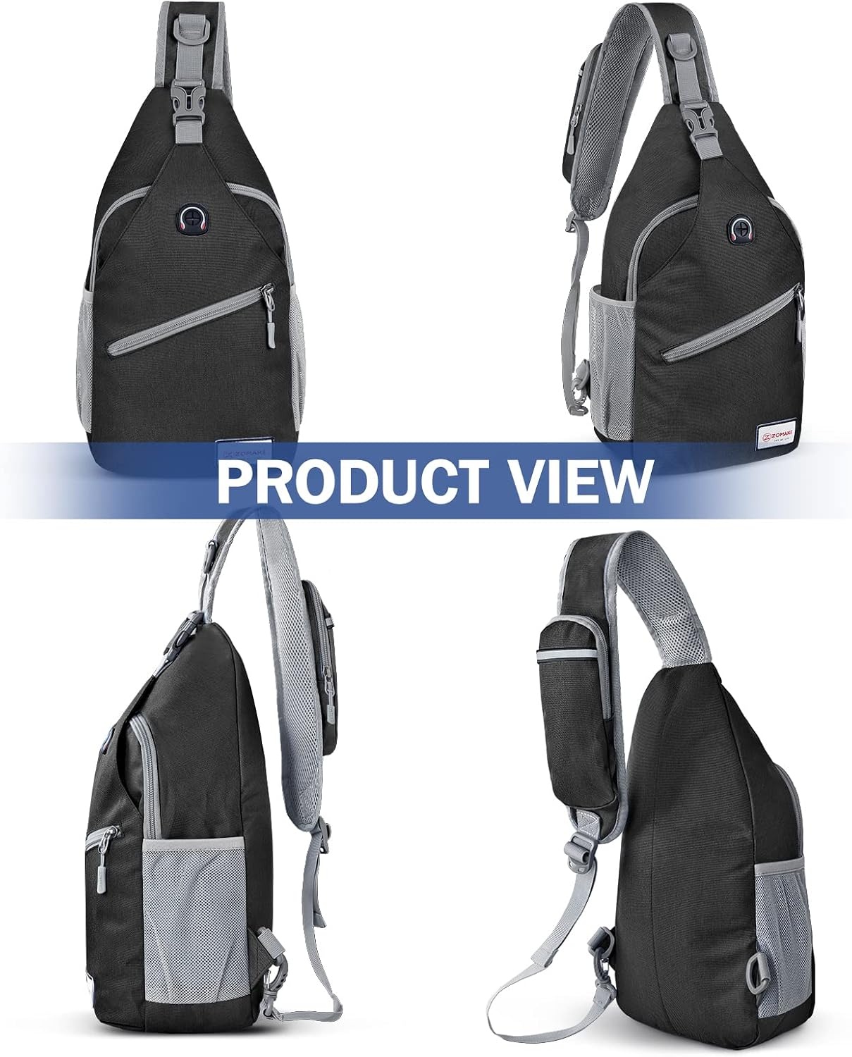 image:imageZOMAKE Sling BagSmall Crossbody Sling Backpack Shoulder Daypack for TravelSolid Black