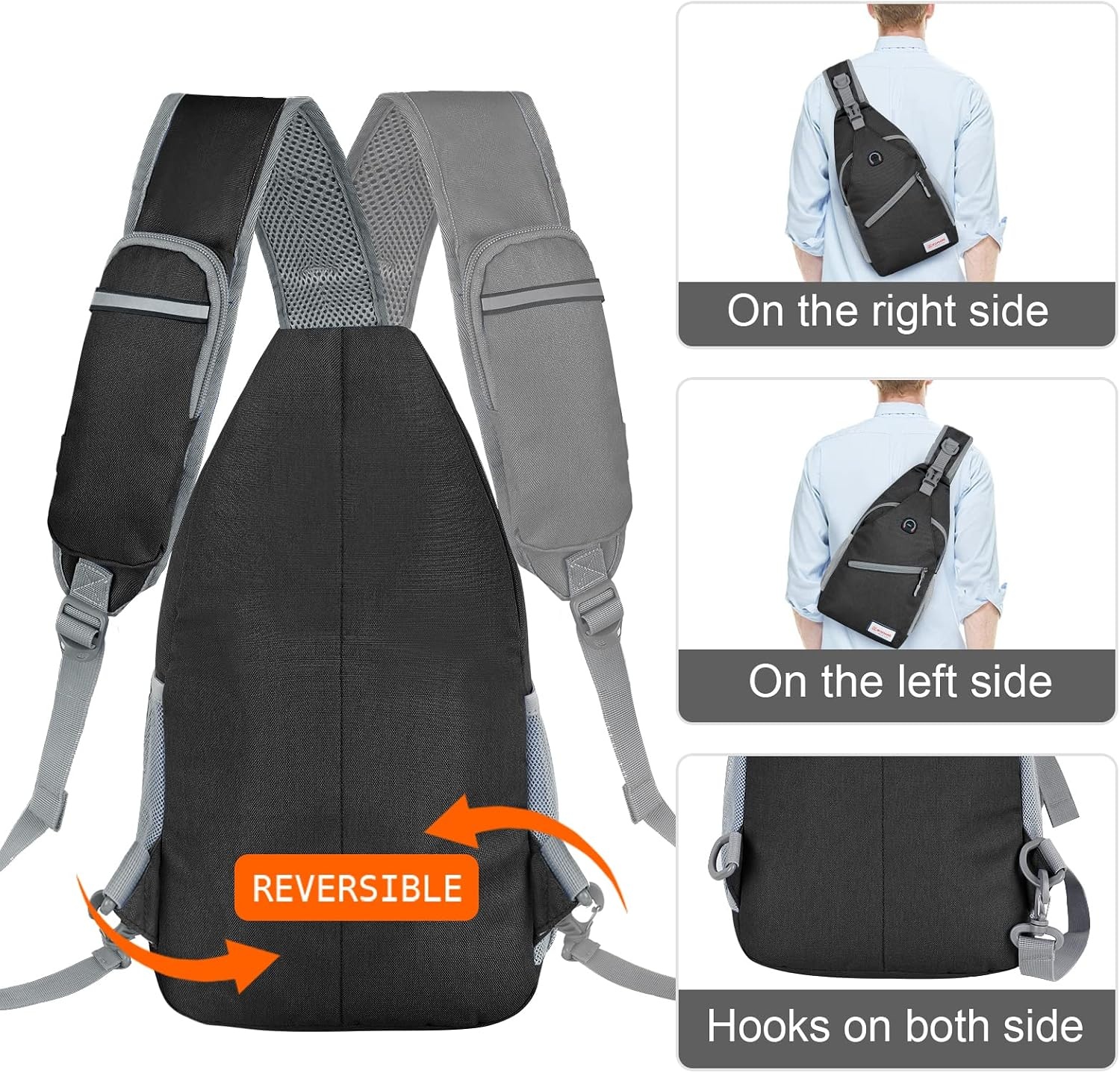 image:imageZOMAKE Sling BagSmall Crossbody Sling Backpack Shoulder Daypack for TravelSolid Black