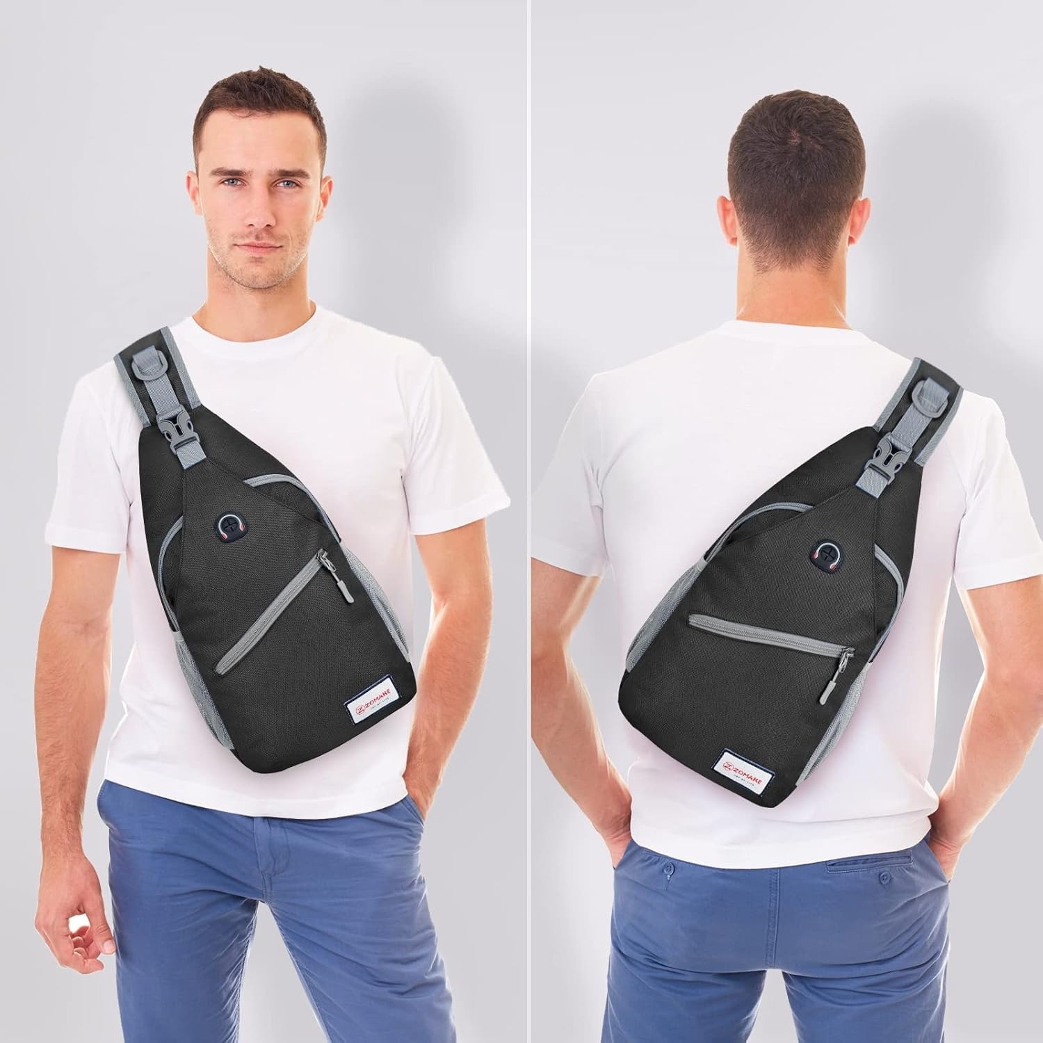 image:imageZOMAKE Sling BagSmall Crossbody Sling Backpack Shoulder Daypack for TravelSolid Black
