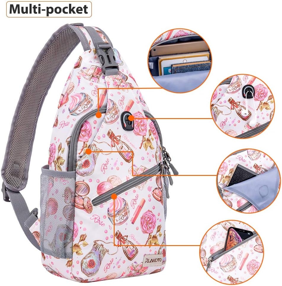 image:imageZOMAKE Sling BagSmall Crossbody Sling Backpack Shoulder Daypack for TravelWhite Makeup