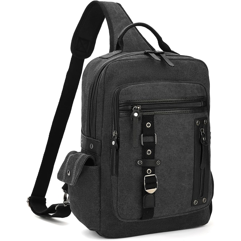 image:imageVintage Messenger Bag Canvas Backpack for Travel Mens Shoulder Bag Dualuse Bag for Hand Carry and Crossbody CarryAblack