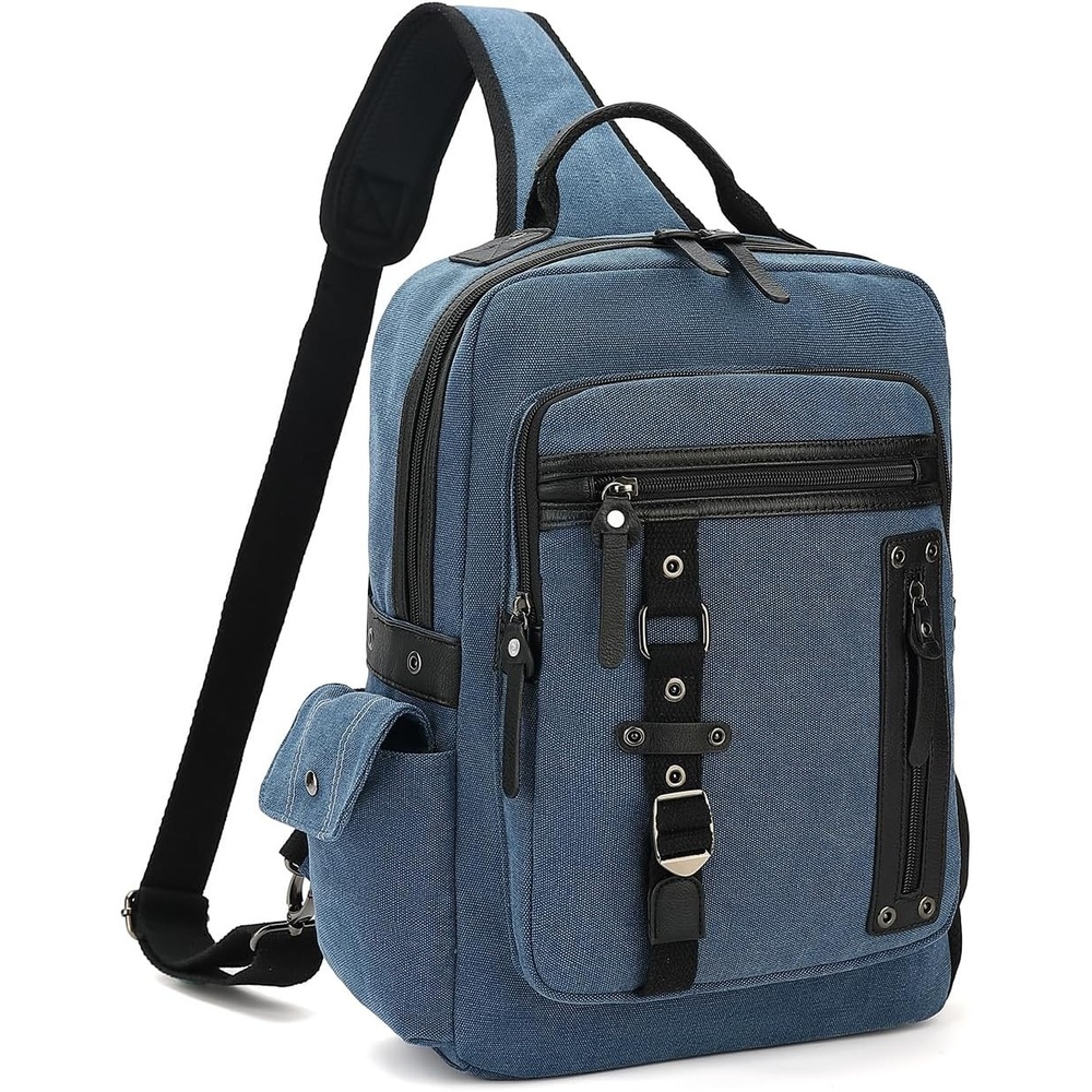 image:imageVintage Messenger Bag Canvas Backpack for Travel Mens Shoulder Bag Dualuse Bag for Hand Carry and Crossbody CarryAdarkblue