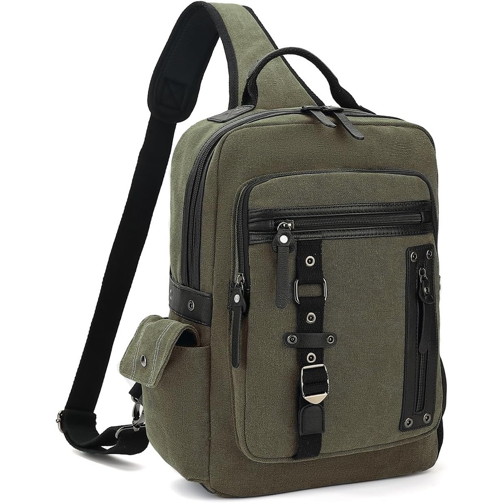 image:imageVintage Messenger Bag Canvas Backpack for Travel Mens Shoulder Bag Dualuse Bag for Hand Carry and Crossbody CarryAgreen