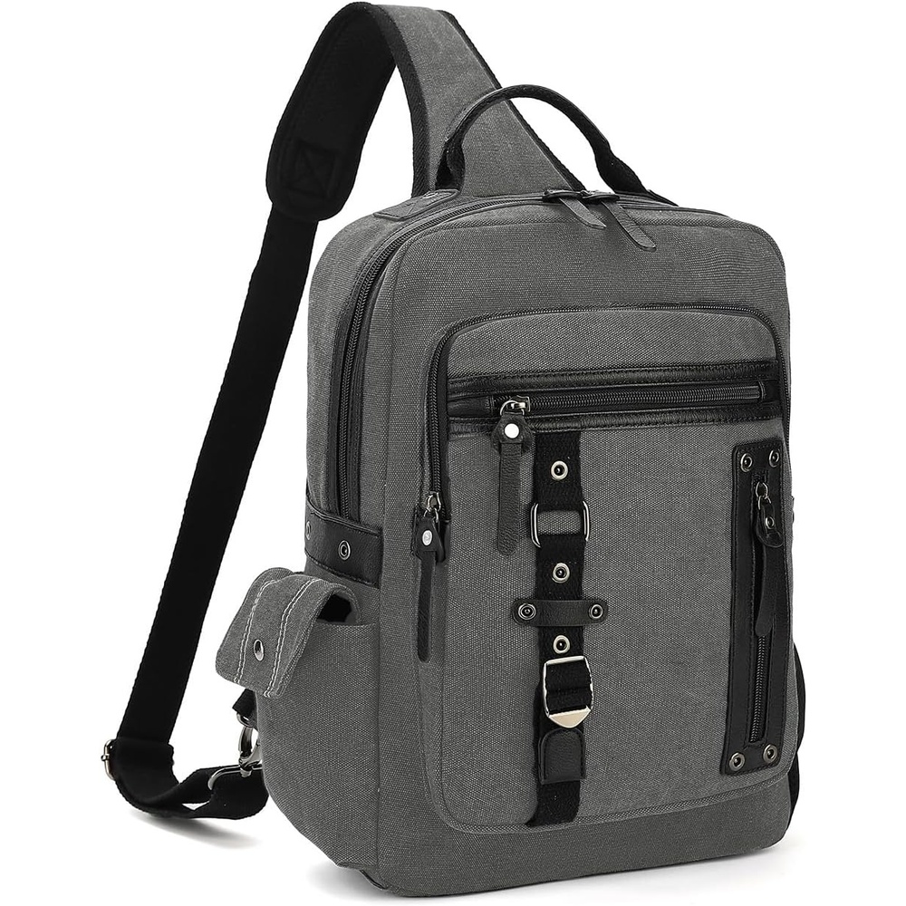 image:imageVintage Messenger Bag Canvas Backpack for Travel Mens Shoulder Bag Dualuse Bag for Hand Carry and Crossbody CarryAgrey