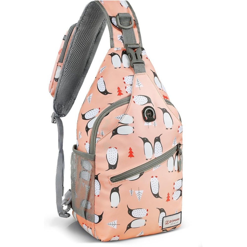 image:imageZOMAKE Sling BagSmall Crossbody Sling Backpack Shoulder Daypack for TravelPenguin Pink