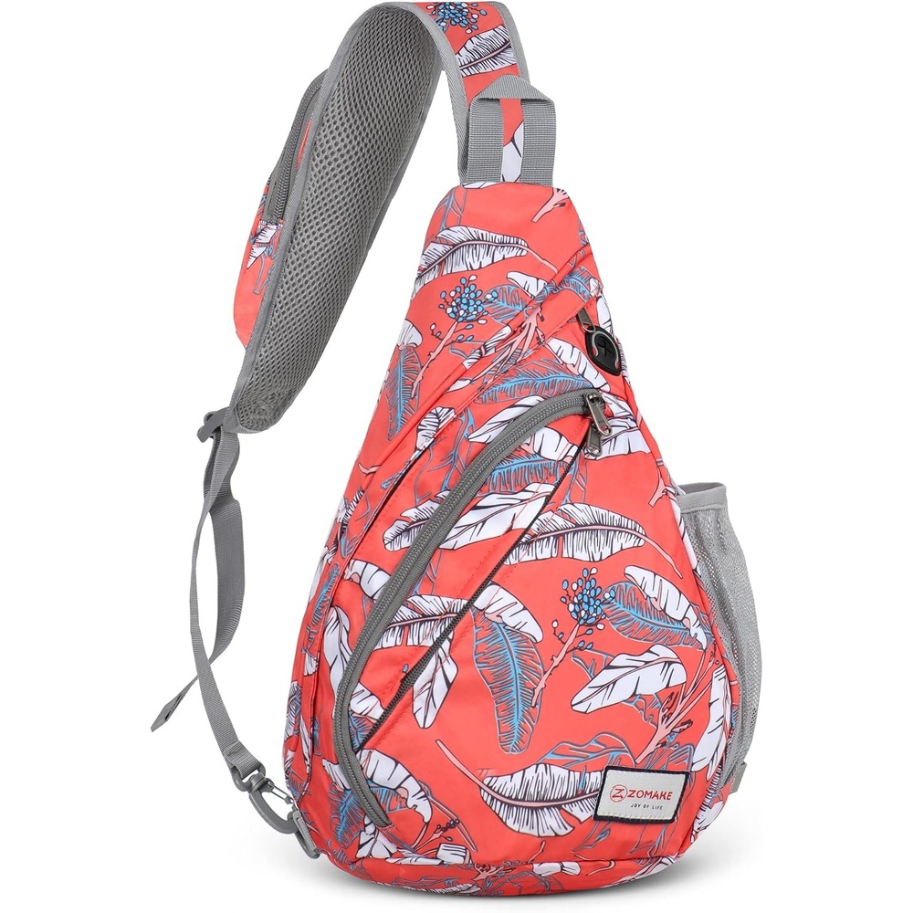 image:imageZOMAKE Sling BagSmall Crossbody Sling Backpack Shoulder Daypack for TravelWhite Leaf a