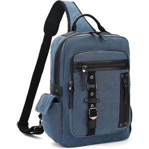 Vintage Messenger Bag, Canvas Backpack for Travel, Men’s Shoulder Bag, Dual-use Bag for Hand Carry and Crossbody Carry(A-darkblue)